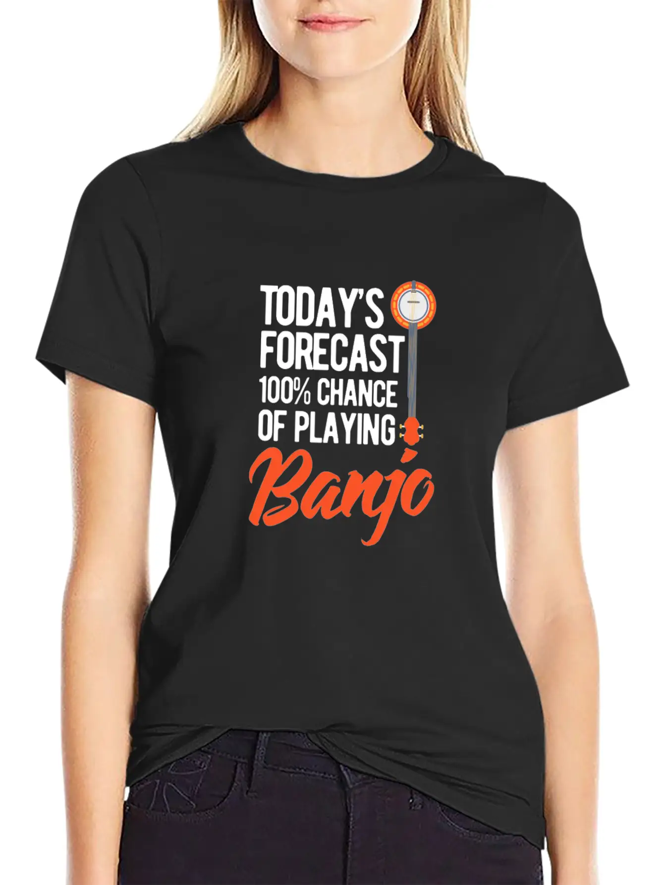 Today's Forecast 100% Chance Of Playing Banjo Unisex Short Sleeve Soft Cotton T-Shirt – Casual Everyday Wear