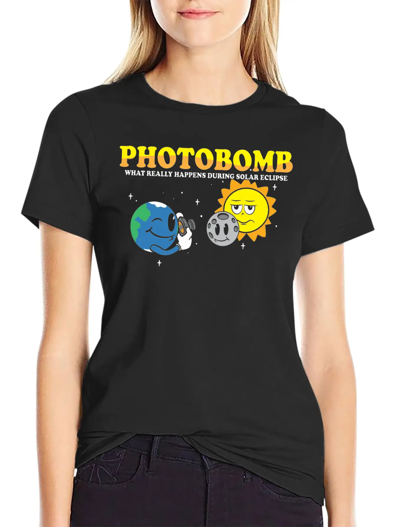 Total Solar Eclipse 2024 Totality Photobomb Sun Unisex Short Sleeve Soft Cotton T-Shirt – Casual Everyday Wear