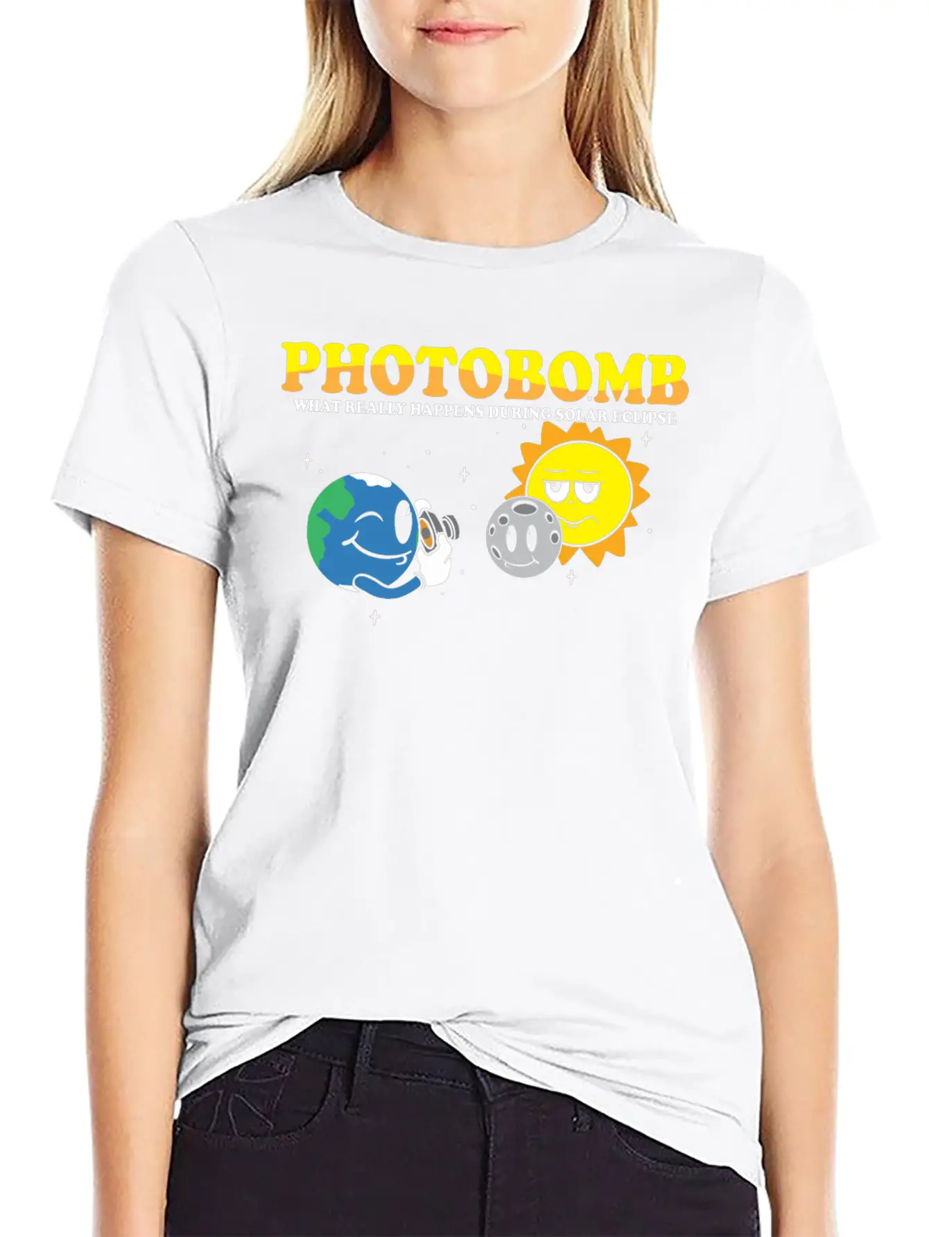 Total Solar Eclipse 2024 Totality Photobomb Sun Unisex Short Sleeve Soft Cotton T-Shirt – Casual Everyday Wear