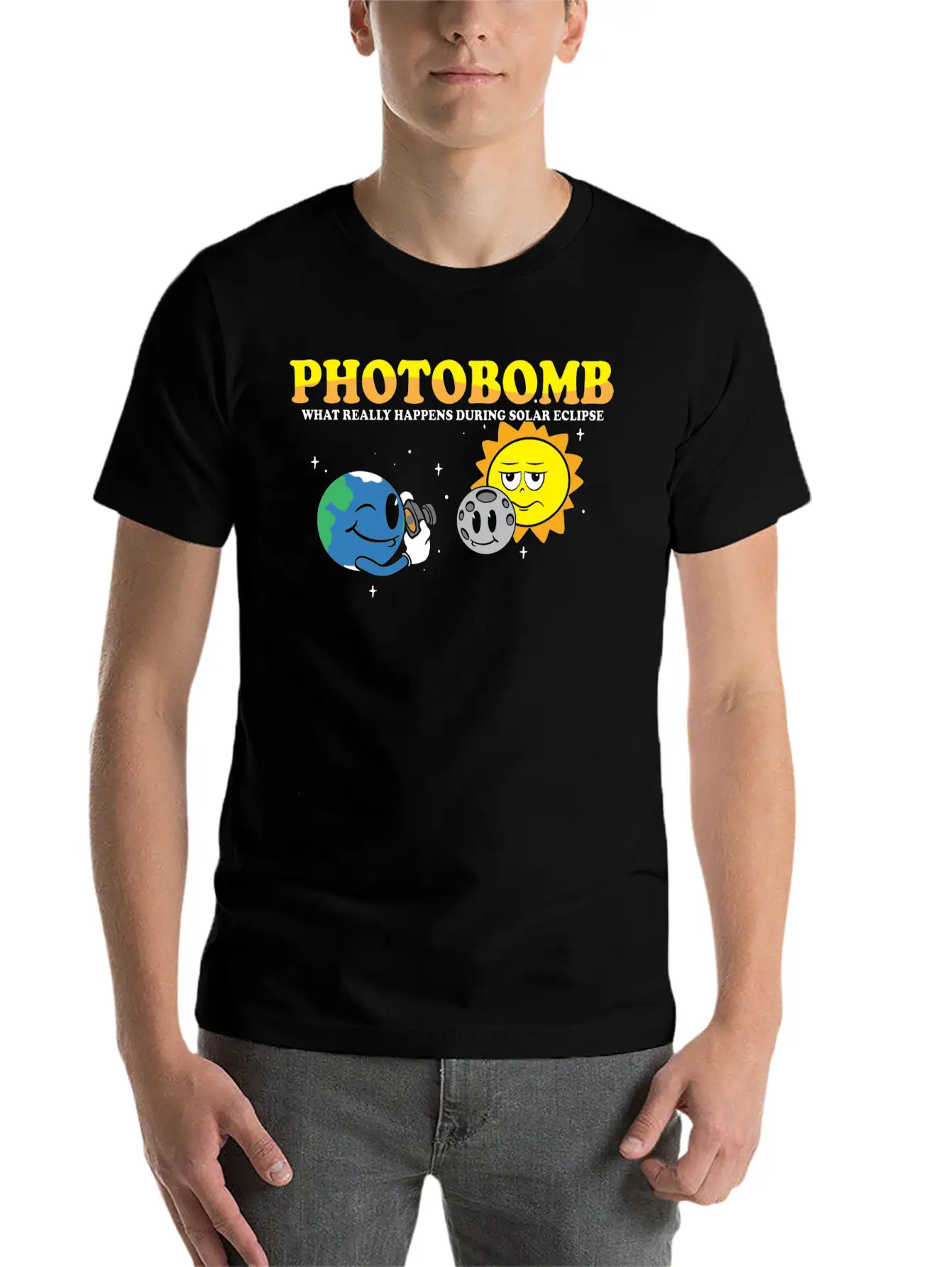Total Solar Eclipse 2024 Totality Photobomb Sun Unisex Short Sleeve Soft Cotton T-Shirt – Casual Everyday Wear