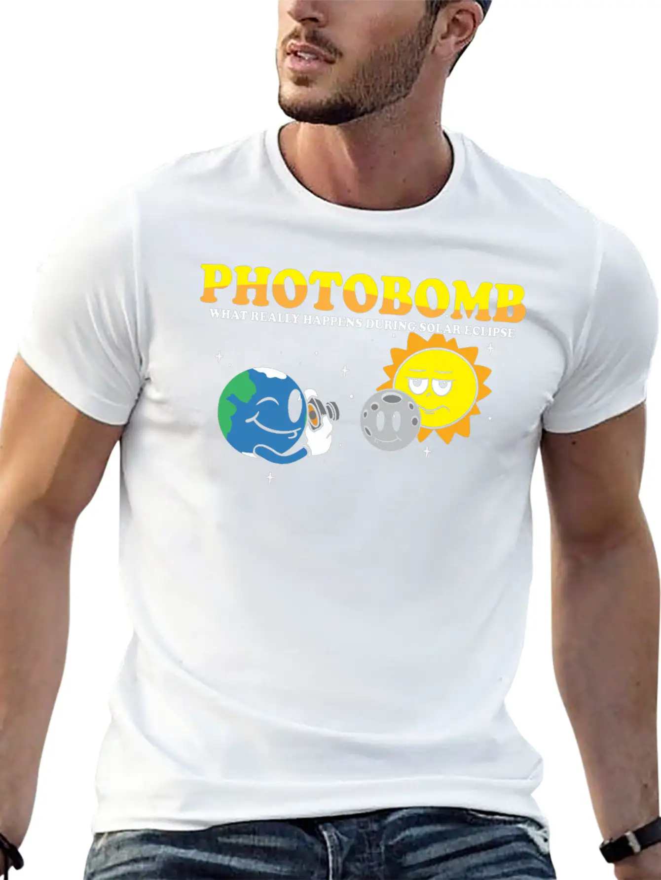 Total Solar Eclipse 2024 Totality Photobomb Sun Unisex Short Sleeve Soft Cotton T-Shirt – Casual Everyday Wear