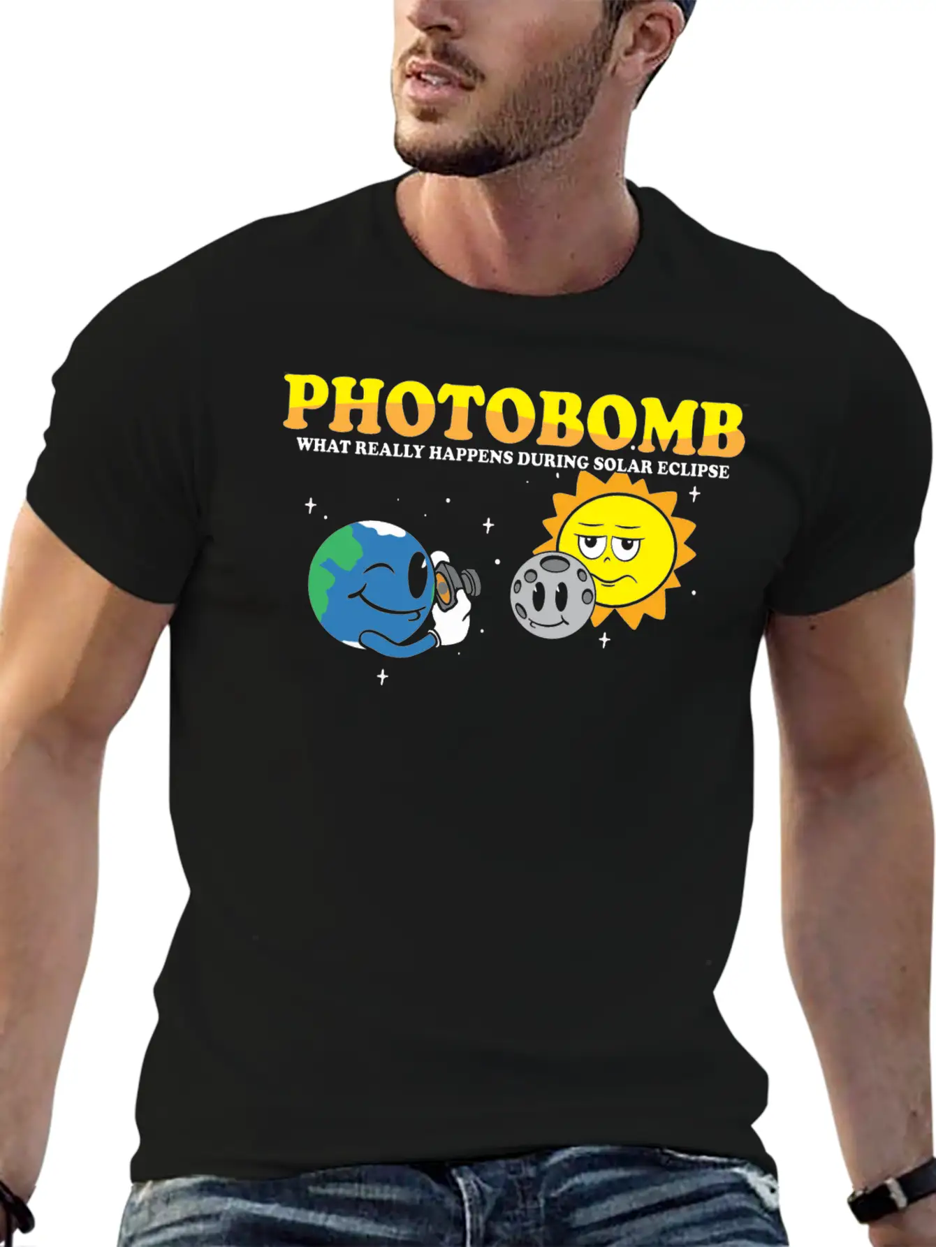Total Solar Eclipse 2024 Totality Photobomb Sun Unisex Short Sleeve Soft Cotton T-Shirt – Casual Everyday Wear