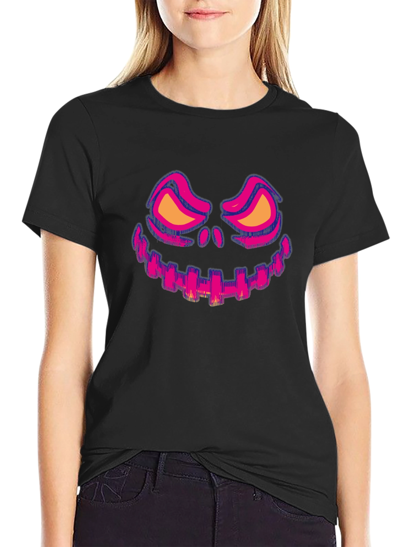 Halloween Face Graphic Tee - Black