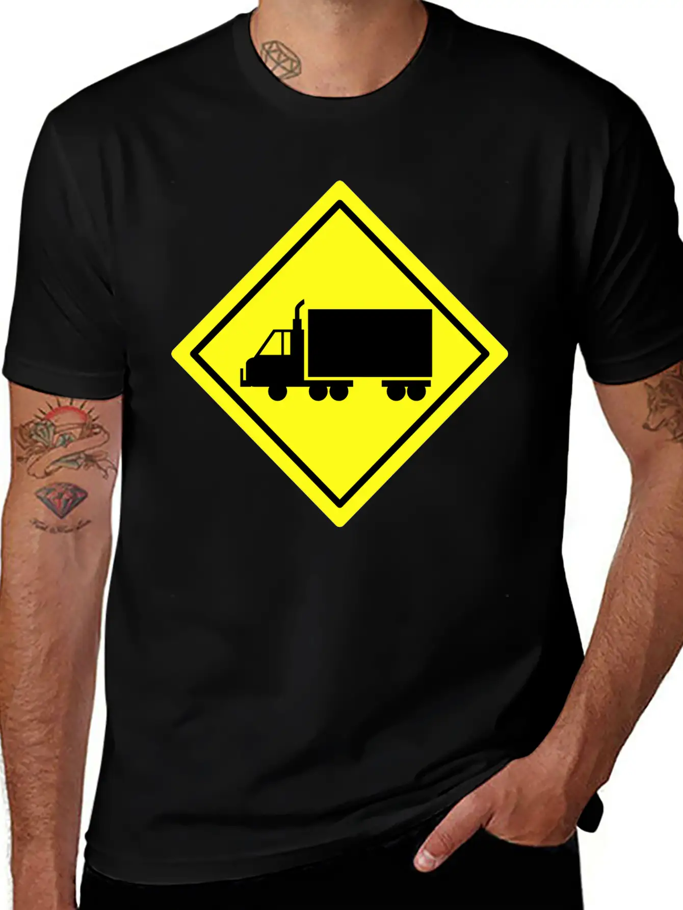 Traffic Sign Truck Lane Stylish Everyday T-Shirt – Unisex Basic Cotton Tee