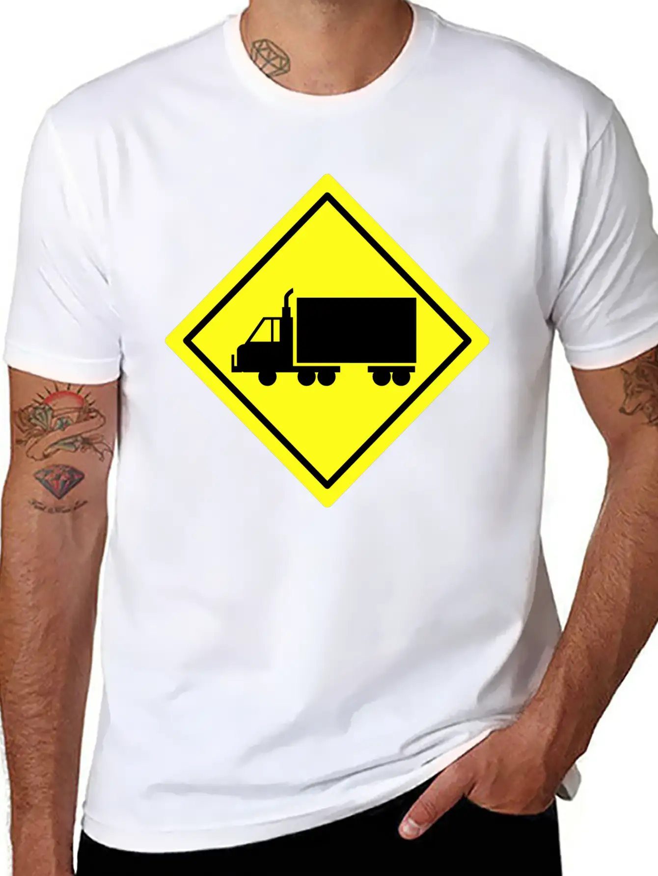 Traffic Sign Truck Lane Stylish Everyday T-Shirt – Unisex Basic Cotton Tee