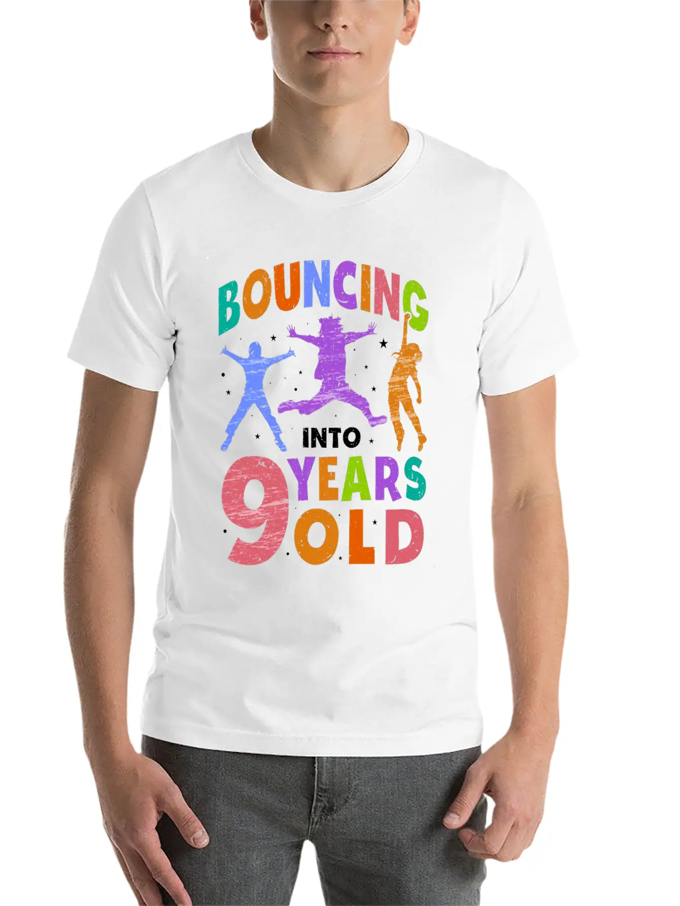 Trampoline Lover 8th Birthday Party Jumping Unisex Short Sleeve Soft Cotton T-Shirt – Casual Everyday Wear
