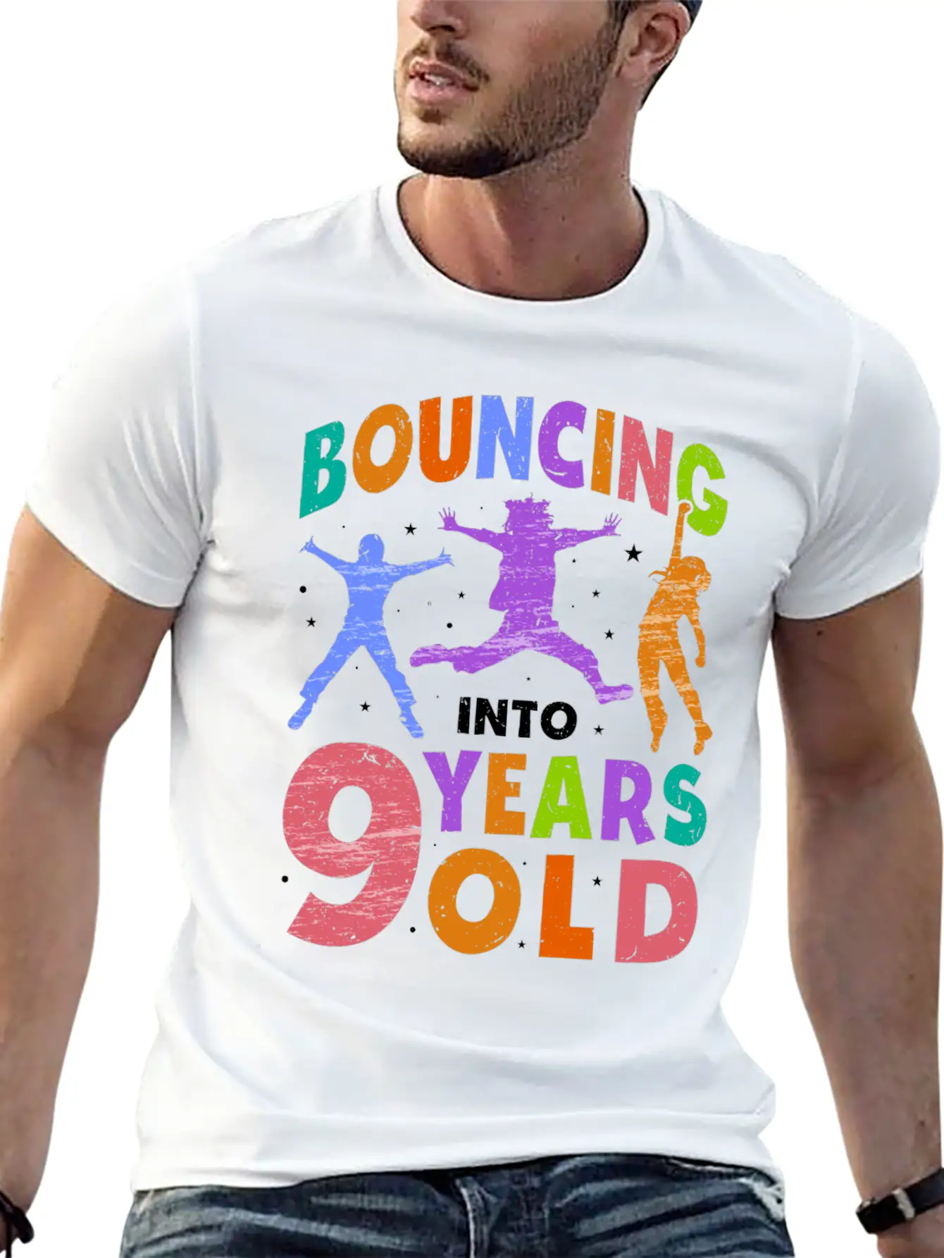 Trampoline Lover 8th Birthday Party Jumping Unisex Short Sleeve Soft Cotton T-Shirt – Casual Everyday Wear