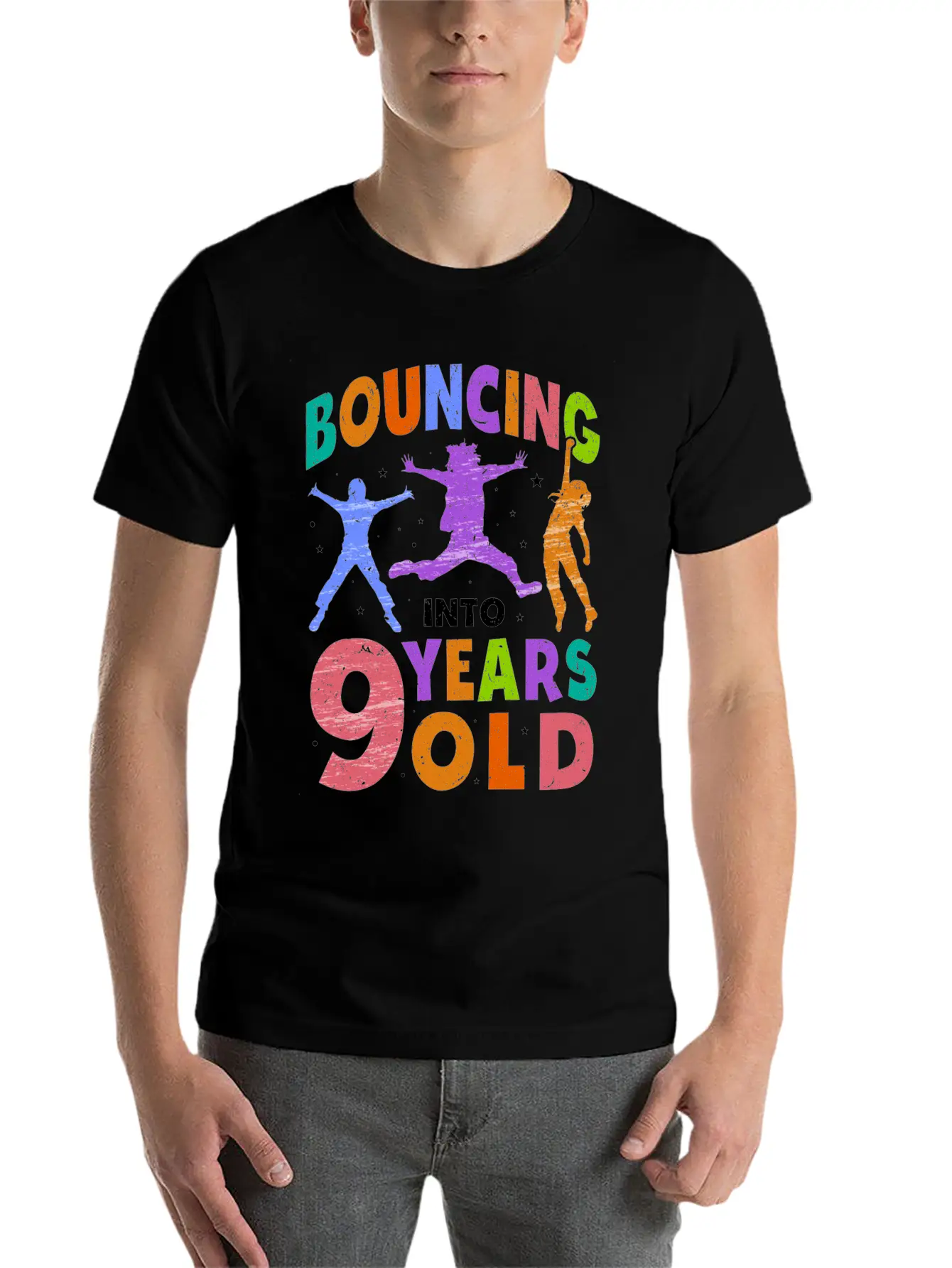 Trampoline Lover 8th Birthday Party Jumping Unisex Short Sleeve Soft Cotton T-Shirt – Casual Everyday Wear
