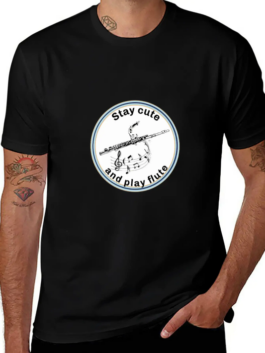 Transverse Flute - Stay Cute And Play The Flute Unisex Short Sleeve Soft Cotton T-Shirt – Casual Everyday Wear