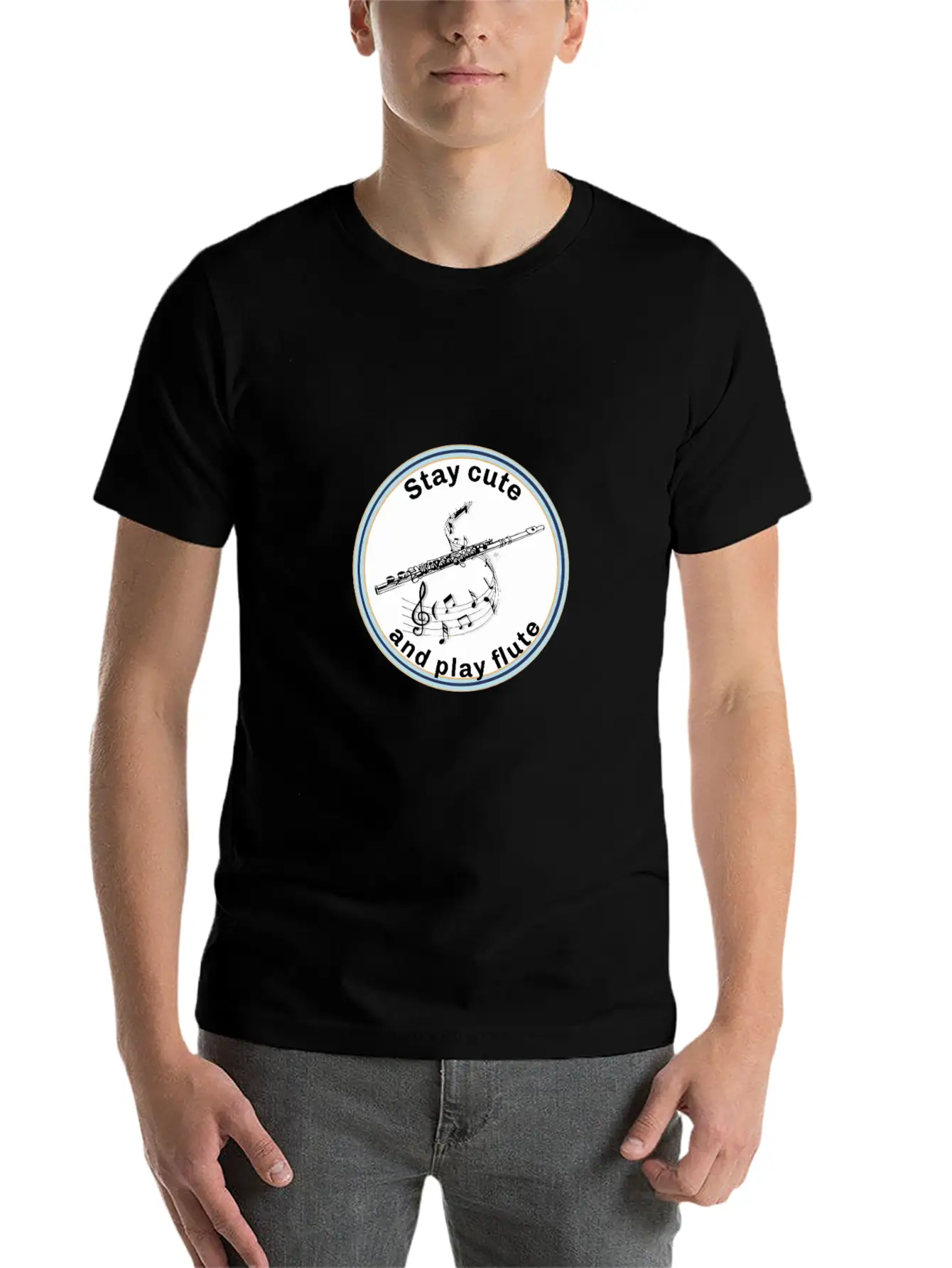 Transverse Flute - Stay Cute And Play The Flute Unisex Short Sleeve Soft Cotton T-Shirt – Casual Everyday Wear