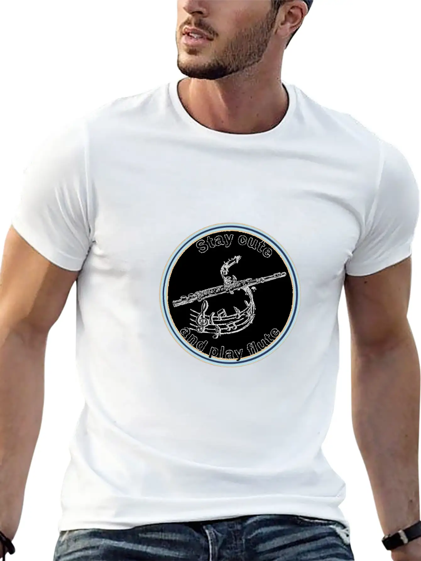 Transverse Flute - Stay Cute And Play The Flute Unisex Short Sleeve Soft Cotton T-Shirt – Casual Everyday Wear