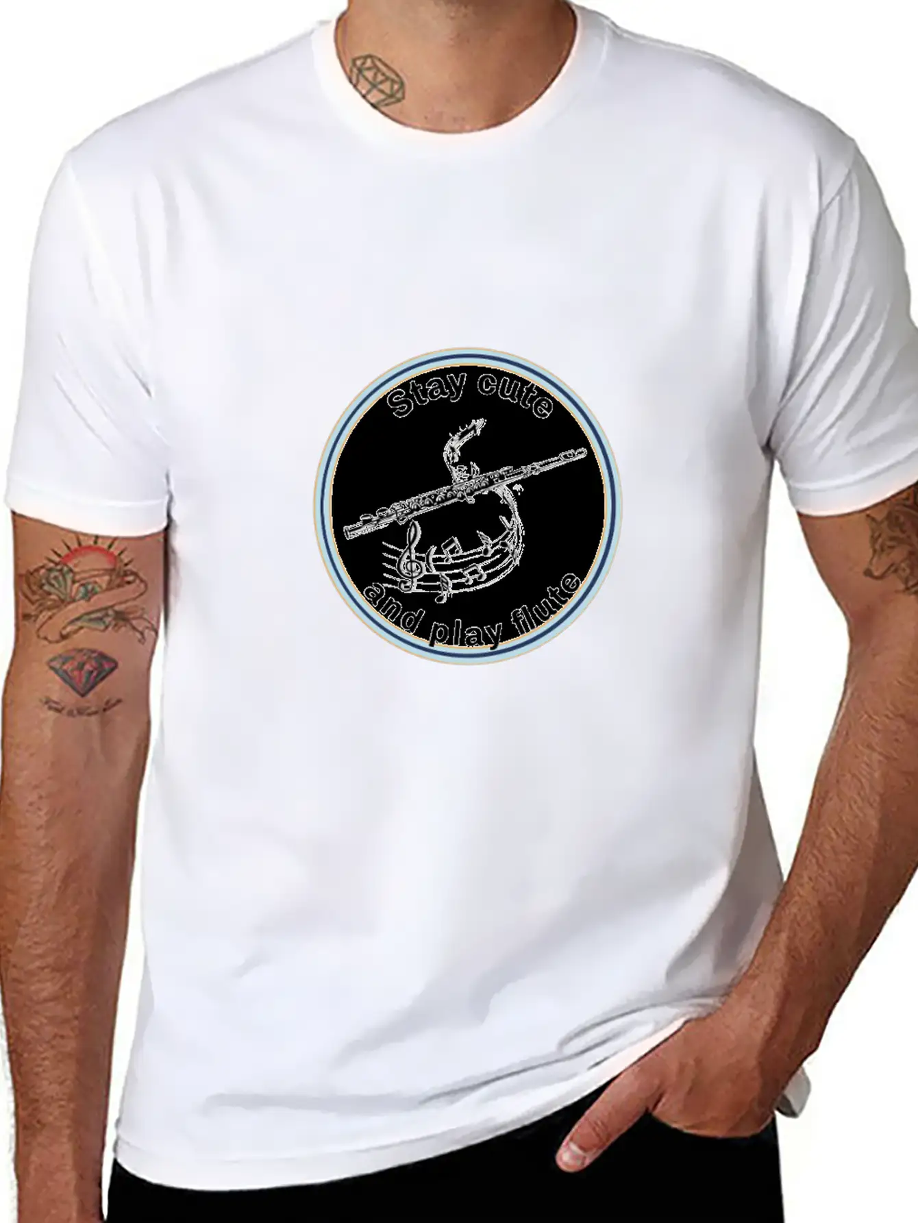Transverse Flute - Stay Cute And Play The Flute Unisex Short Sleeve Soft Cotton T-Shirt – Casual Everyday Wear