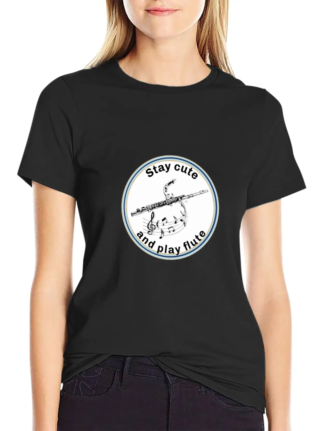 Transverse Flute - Stay Cute And Play The Flute Unisex Short Sleeve Soft Cotton T-Shirt – Casual Everyday Wear