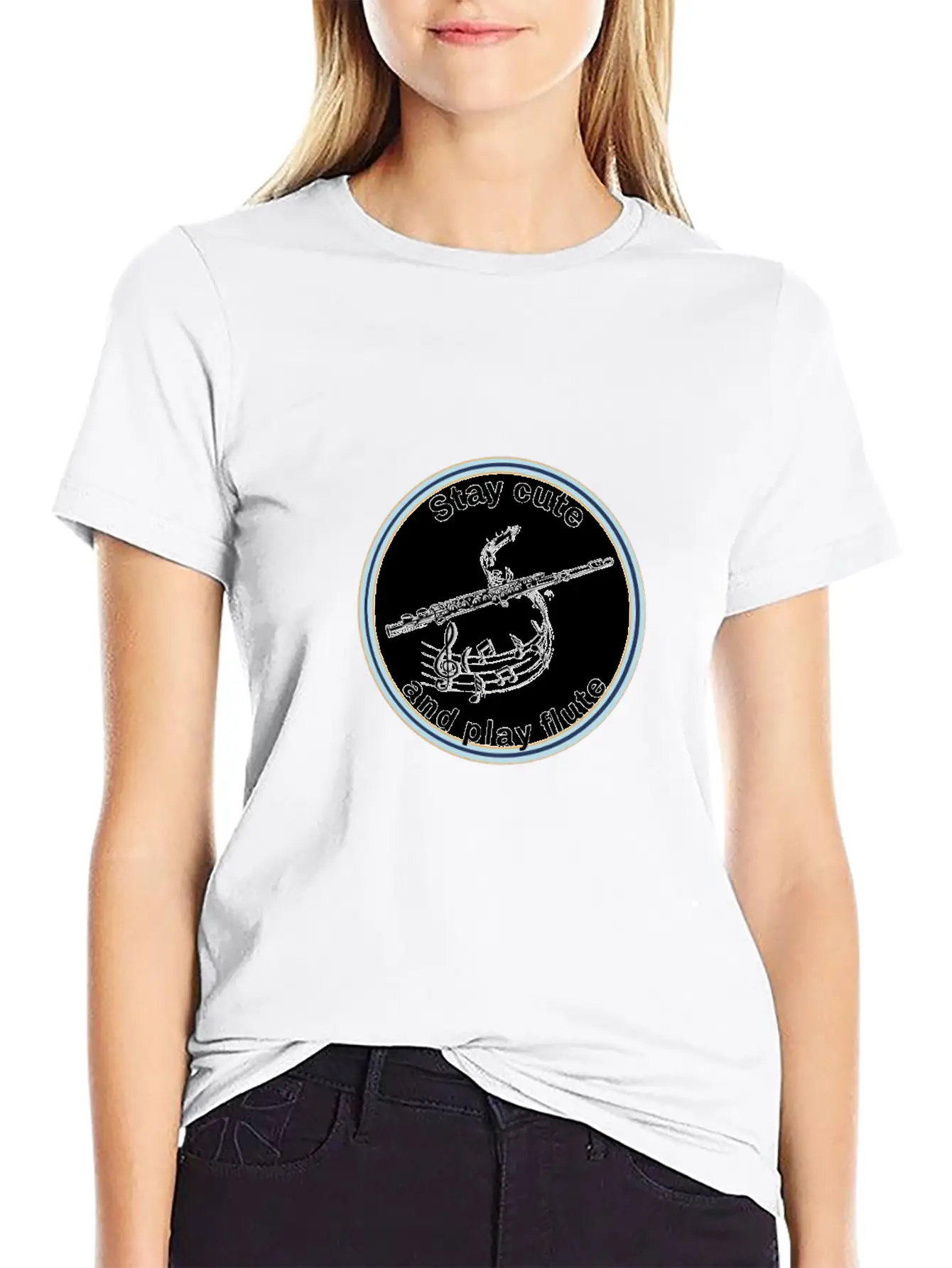 Transverse Flute - Stay Cute And Play The Flute Unisex Short Sleeve Soft Cotton T-Shirt – Casual Everyday Wear
