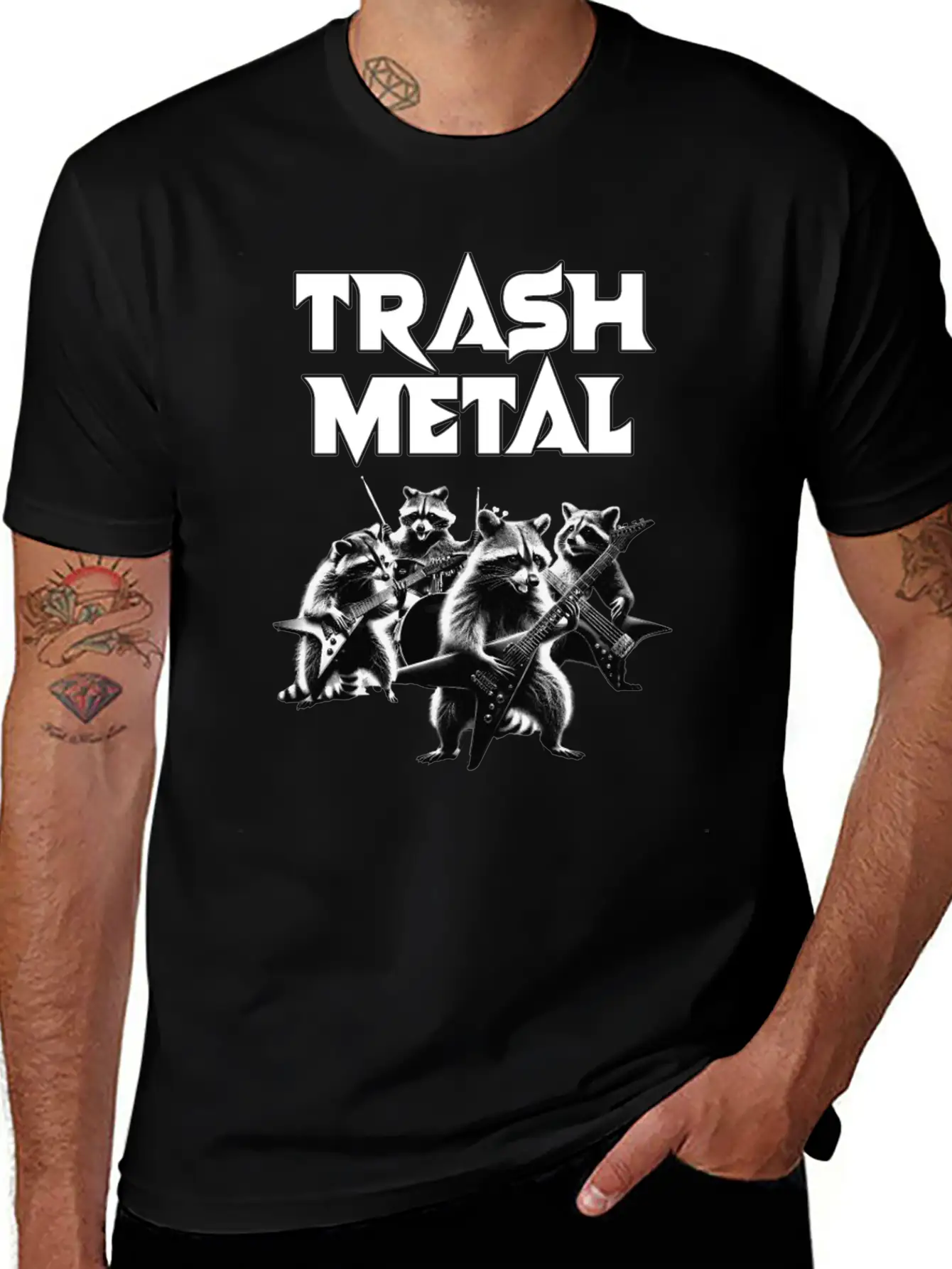 Trash Metal T-Shirt: Raccoons Playing Heavy Metal Comfortable Minimalist Graphic Tee – Summer Style Essential