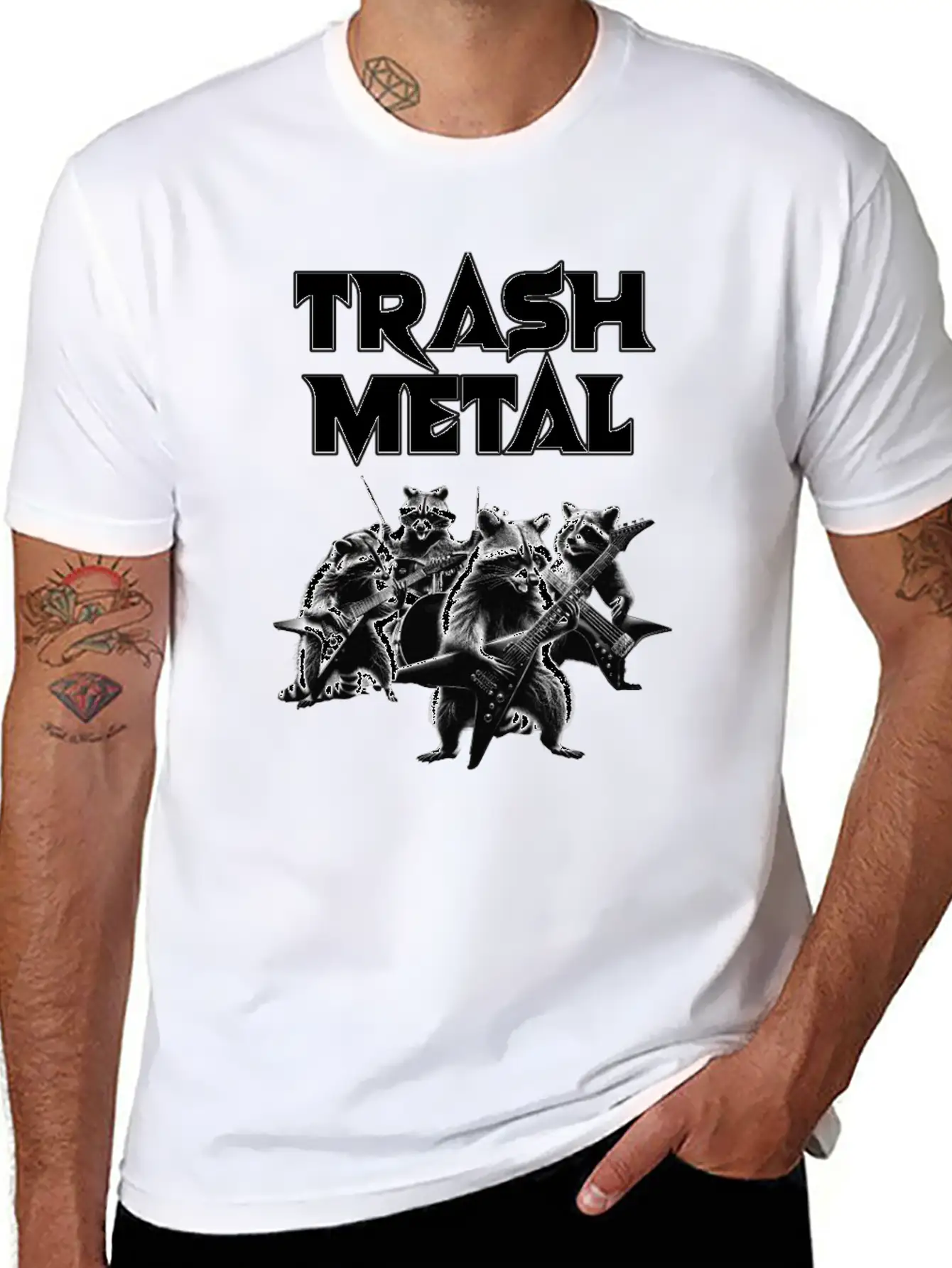 Trash Metal T-Shirt: Raccoons Playing Heavy Metal Comfortable Minimalist Graphic Tee – Summer Style Essential