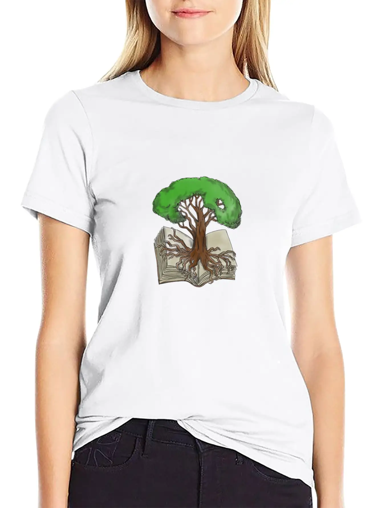 Tree Rooted On Book Tattoo Unisex Short Sleeve Soft Cotton T-Shirt – Casual Everyday Wear
