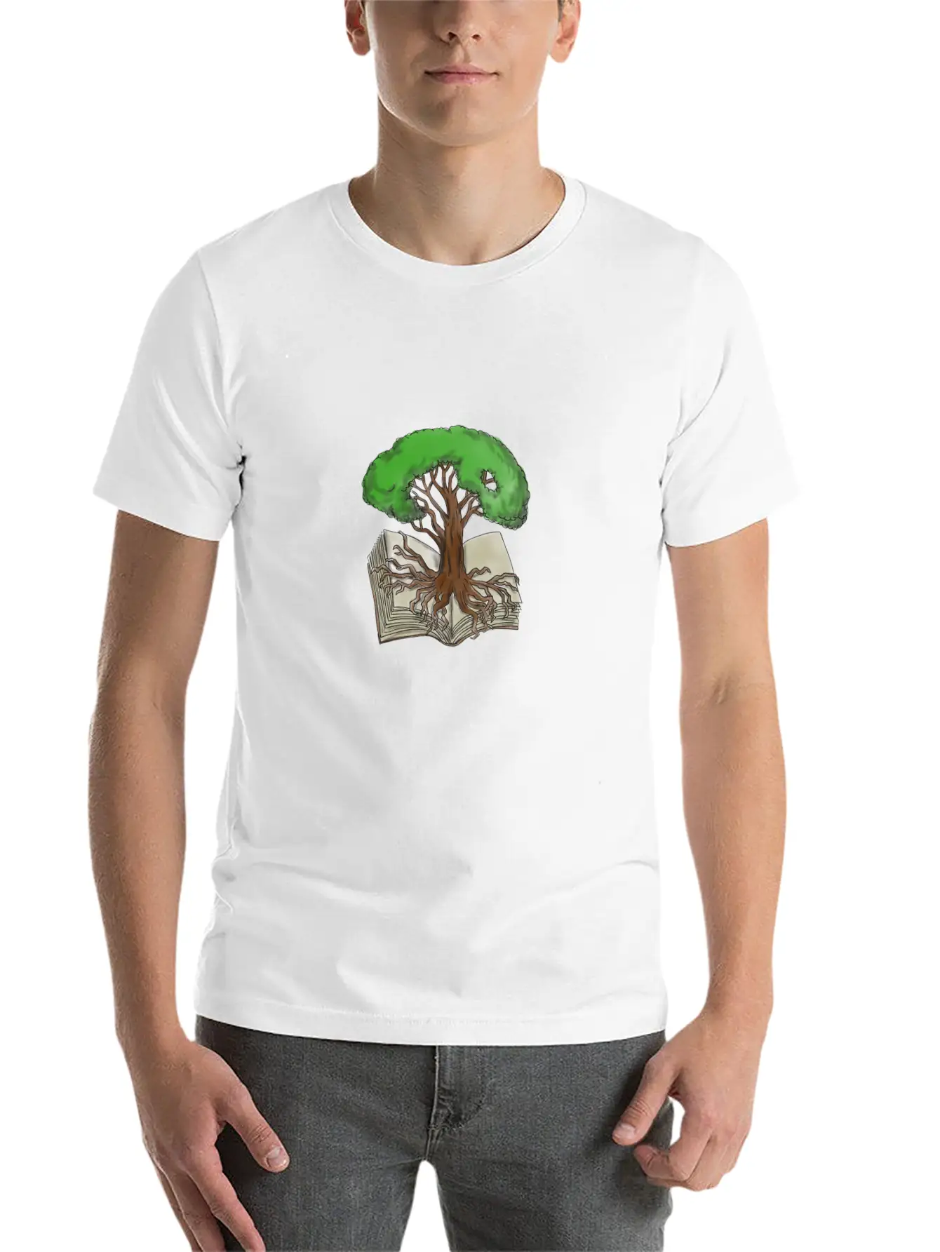 Tree Rooted On Book Tattoo Unisex Short Sleeve Soft Cotton T-Shirt – Casual Everyday Wear