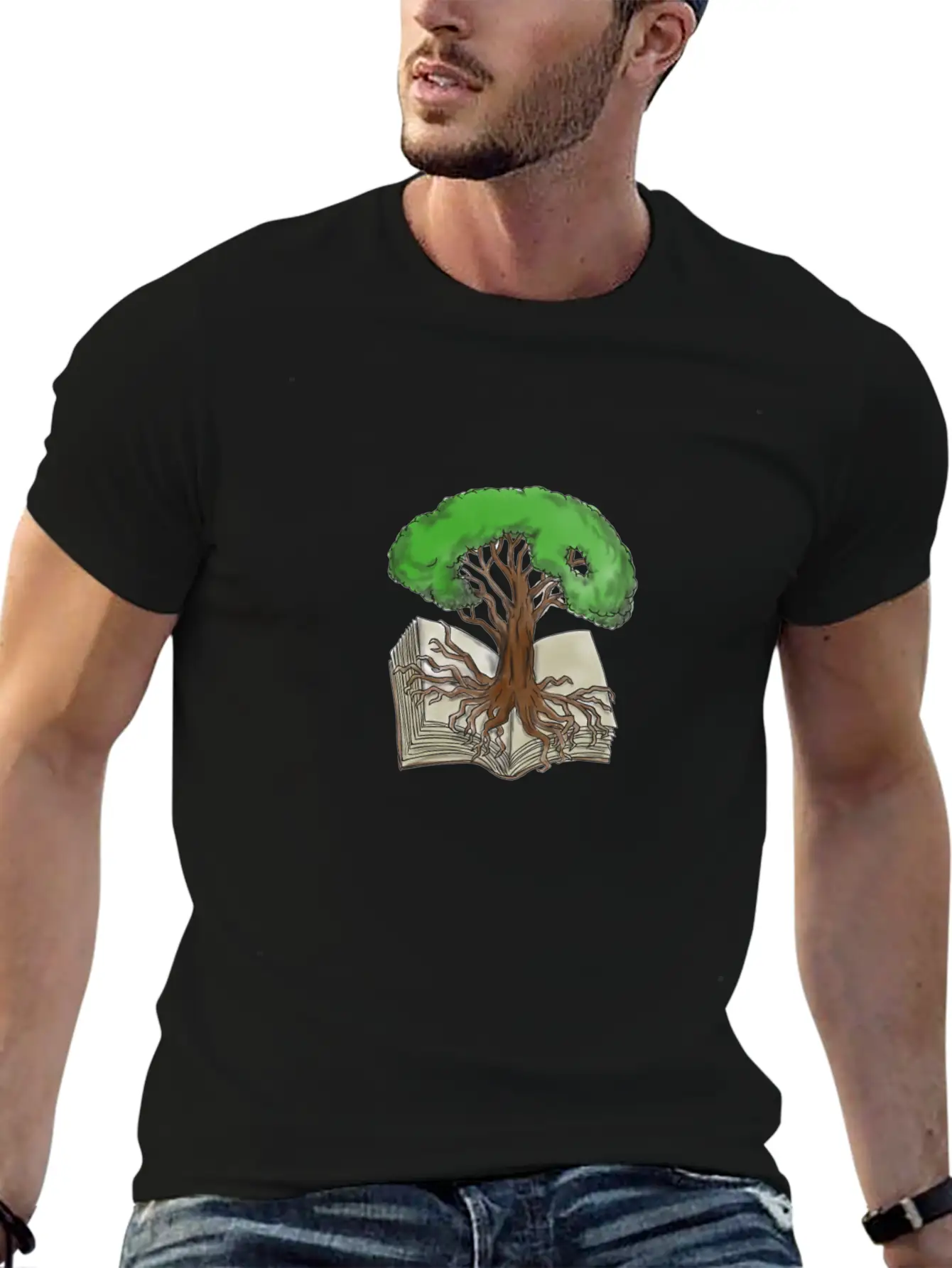 Tree Rooted On Book Tattoo Unisex Short Sleeve Soft Cotton T-Shirt – Casual Everyday Wear