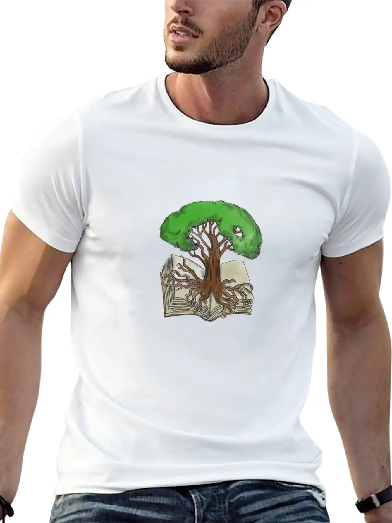 Tree Rooted On Book Tattoo Unisex Short Sleeve Soft Cotton T-Shirt – Casual Everyday Wear