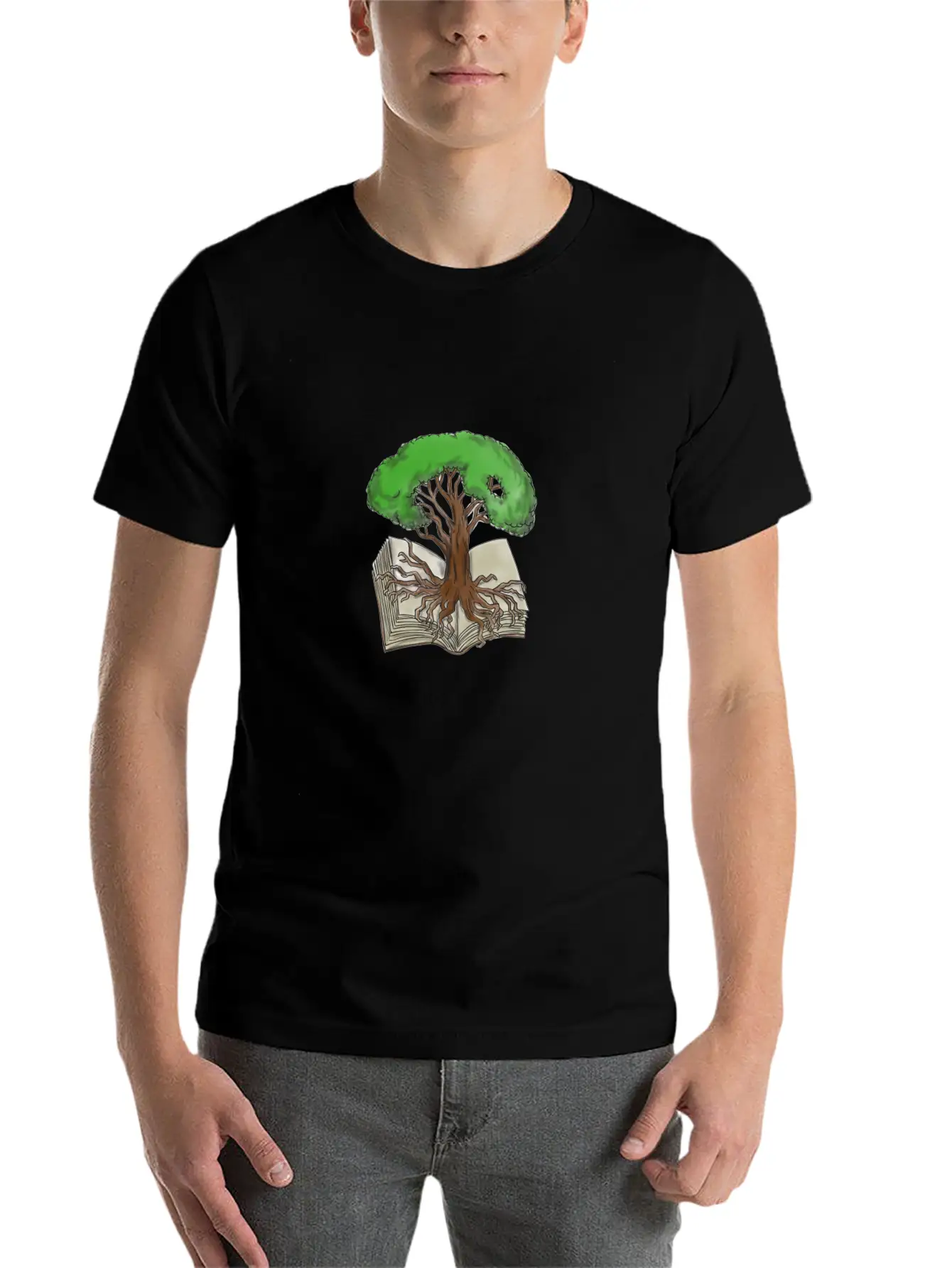 Tree Rooted On Book Tattoo Unisex Short Sleeve Soft Cotton T-Shirt – Casual Everyday Wear