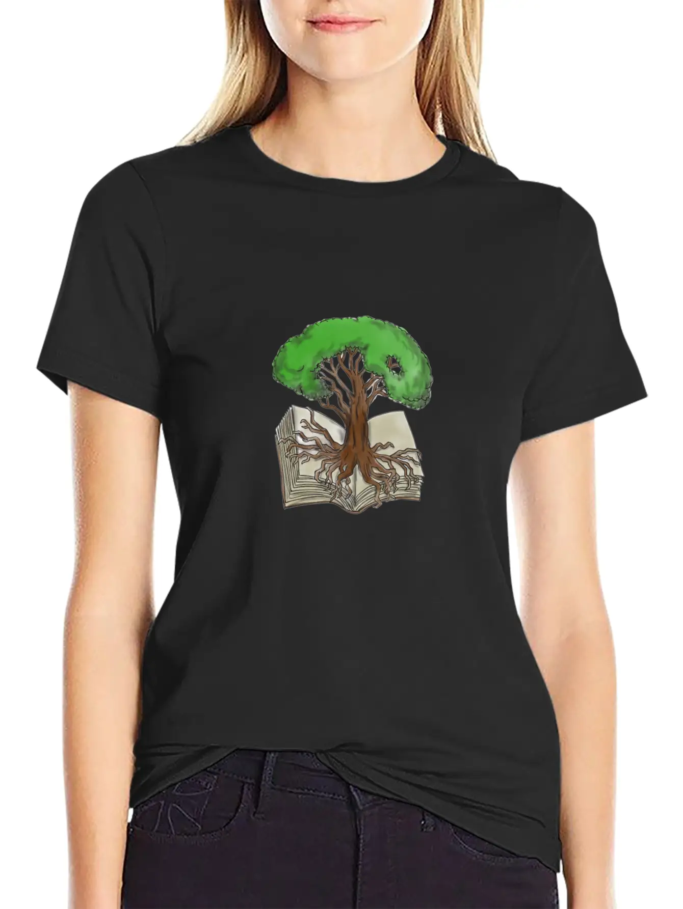 Tree Rooted On Book Tattoo Unisex Short Sleeve Soft Cotton T-Shirt – Casual Everyday Wear