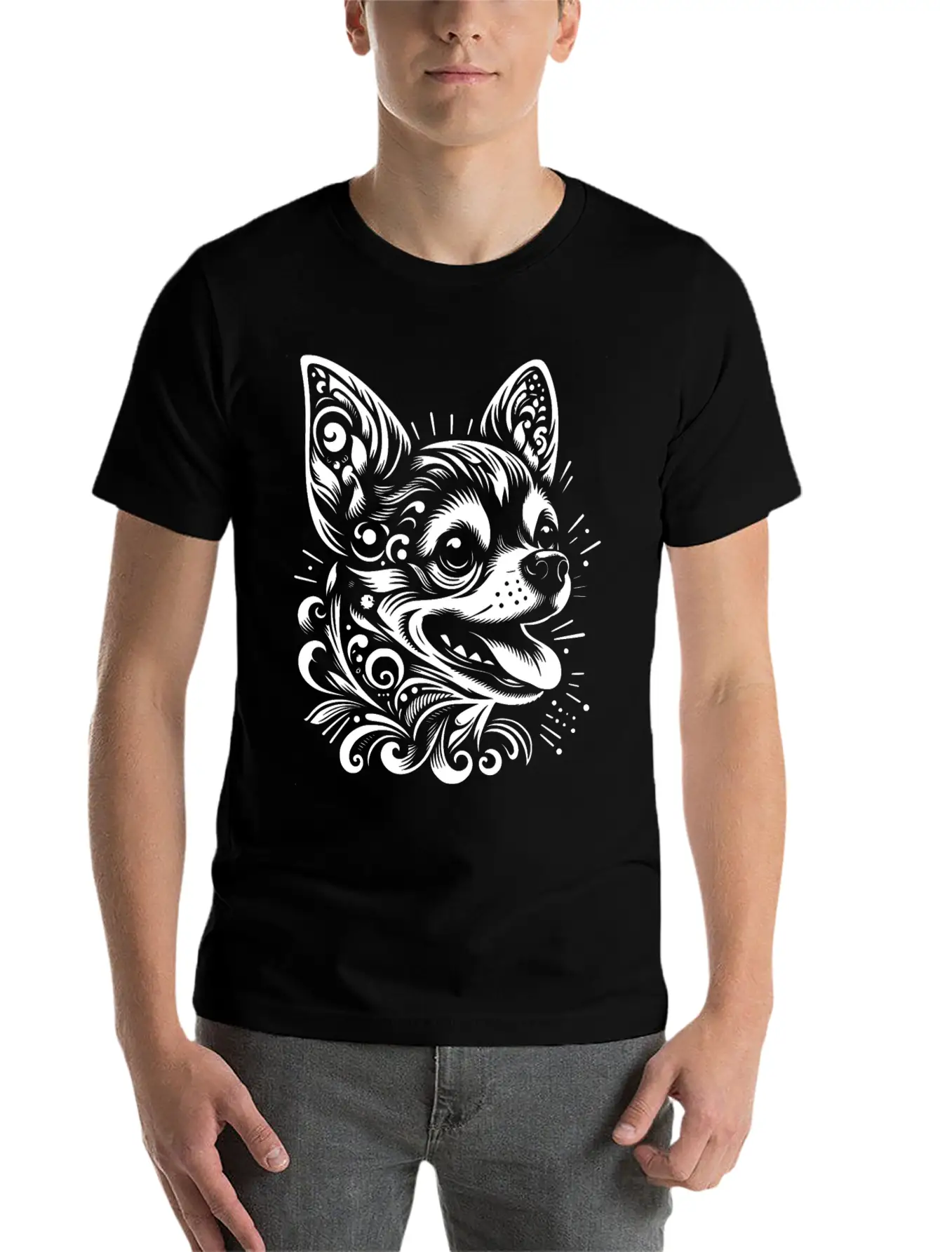Tribal Chihuahua Core Unisex Short Sleeve Soft Cotton T-Shirt – Casual Everyday Wear