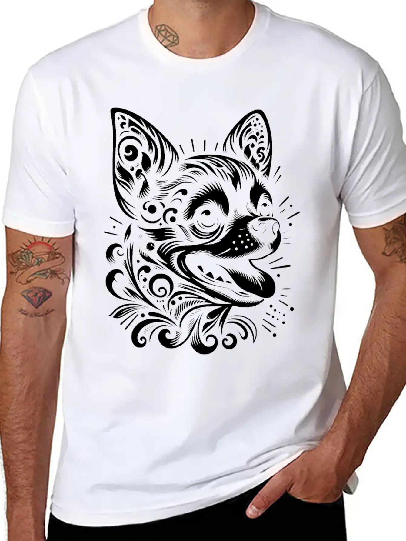Tribal Chihuahua Core Unisex Short Sleeve Soft Cotton T-Shirt – Casual Everyday Wear