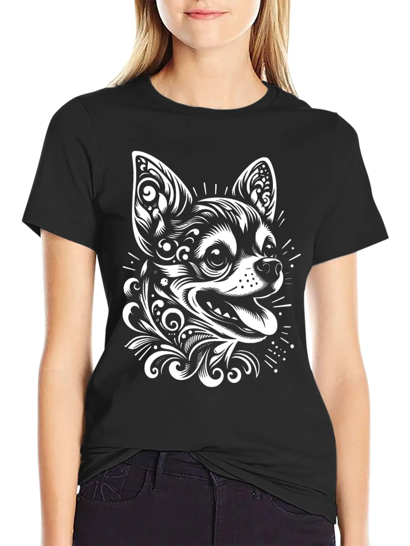 Tribal Chihuahua Core Unisex Short Sleeve Soft Cotton T-Shirt – Casual Everyday Wear