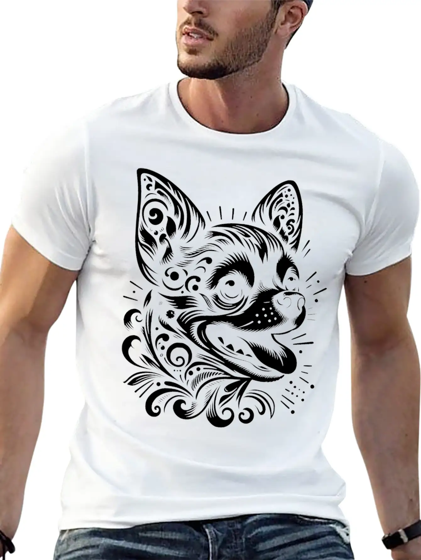 Tribal Chihuahua Core Unisex Short Sleeve Soft Cotton T-Shirt – Casual Everyday Wear