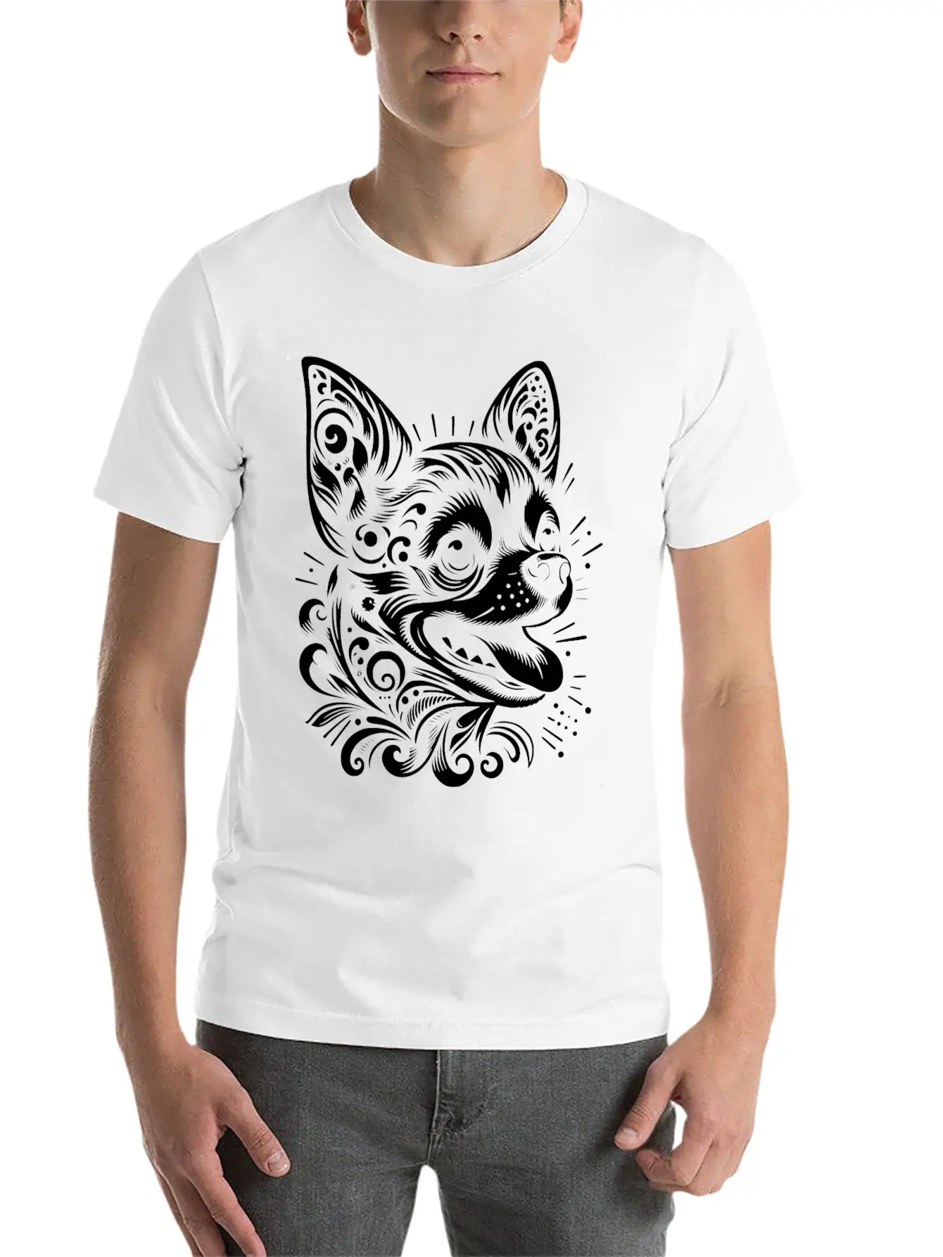 Tribal Chihuahua Core Unisex Short Sleeve Soft Cotton T-Shirt – Casual Everyday Wear