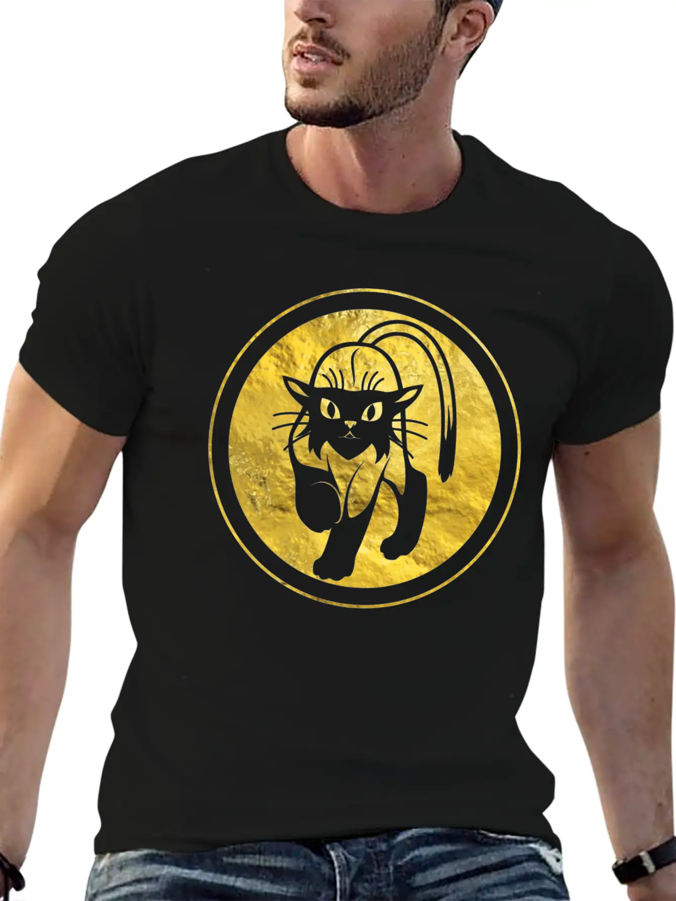 Tribal Gold Cat Unisex Short Sleeve Soft Cotton T-Shirt – Casual Everyday Wear