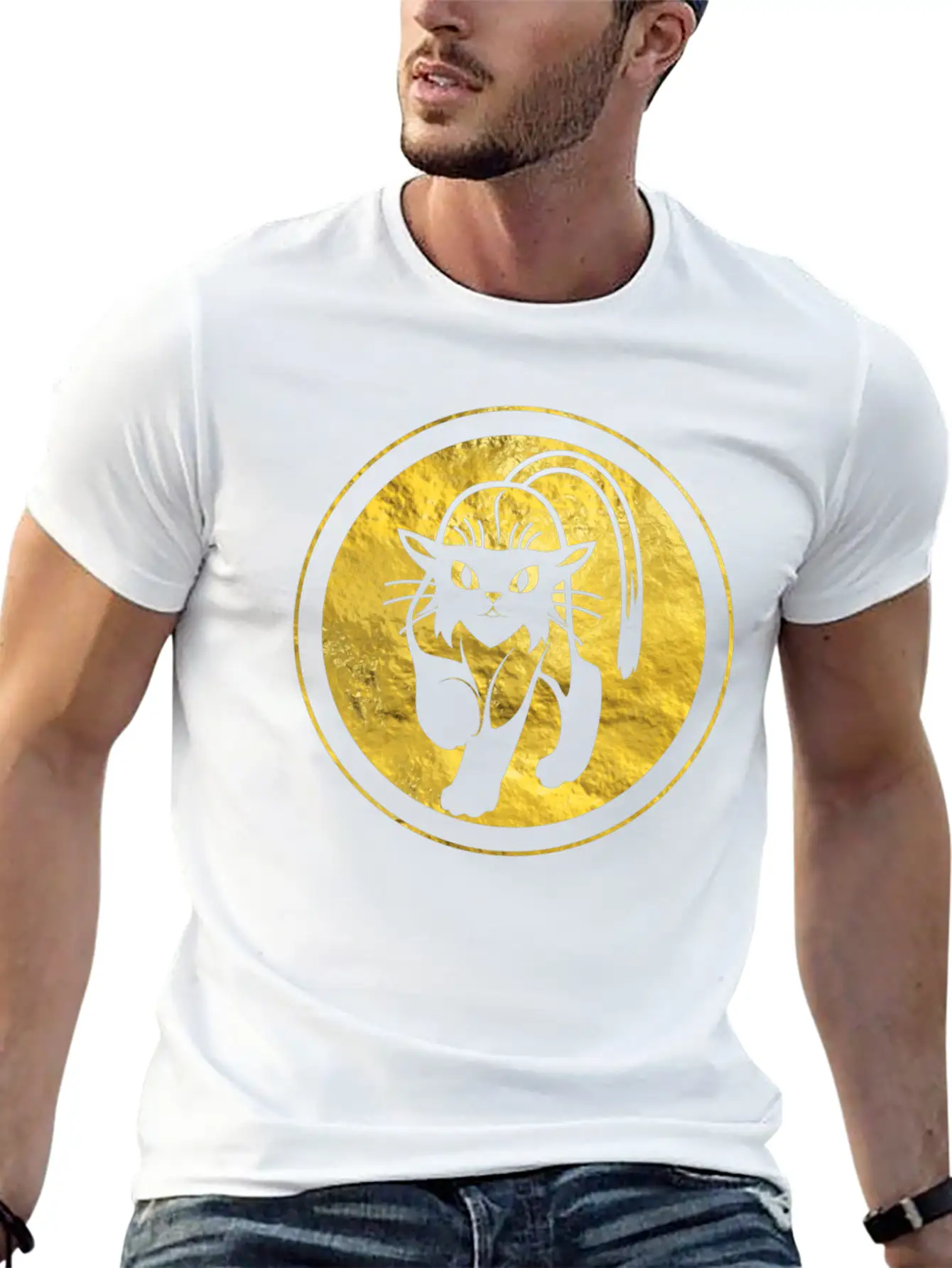 Tribal Gold Cat Unisex Short Sleeve Soft Cotton T-Shirt – Casual Everyday Wear
