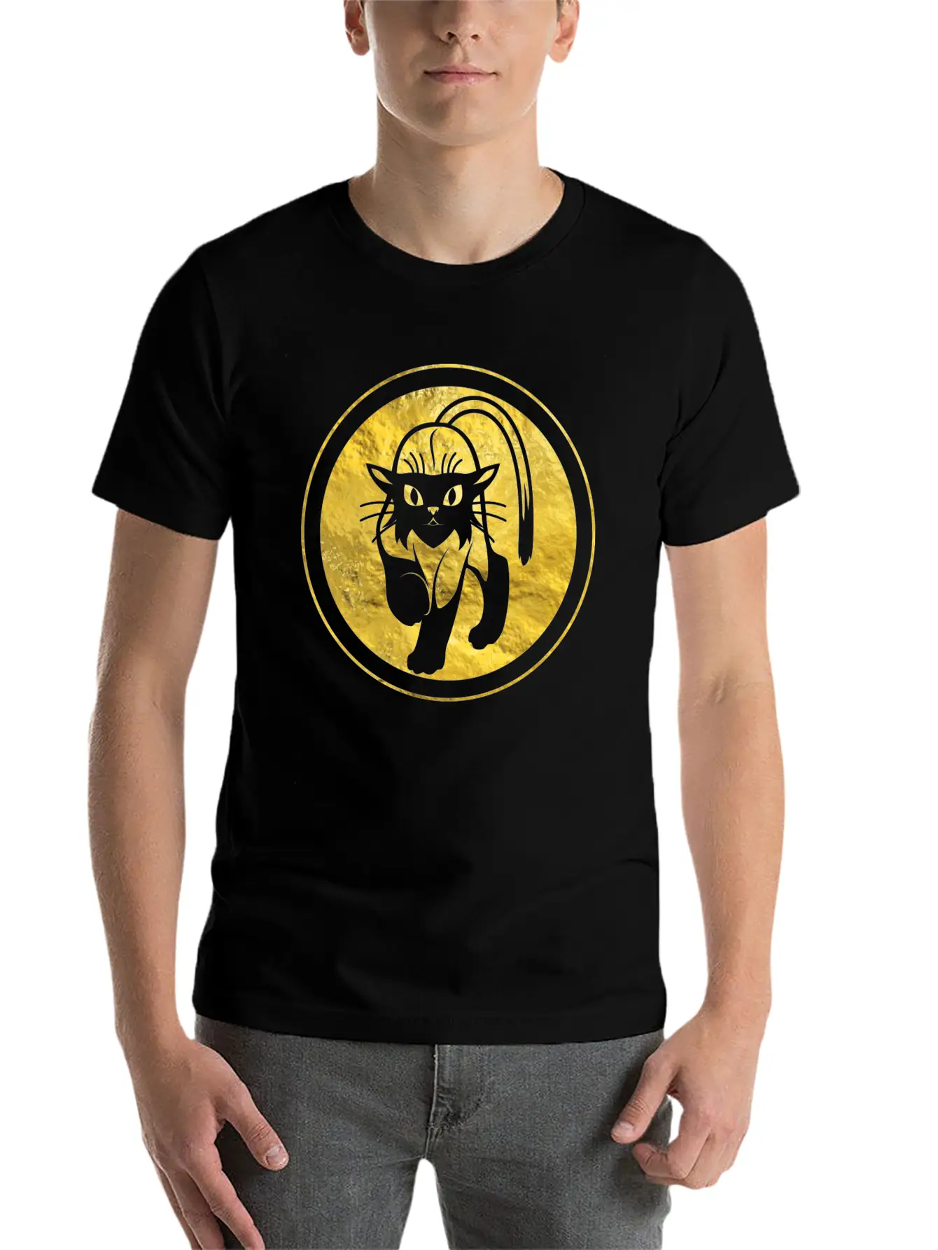 Tribal Gold Cat Unisex Short Sleeve Soft Cotton T-Shirt – Casual Everyday Wear