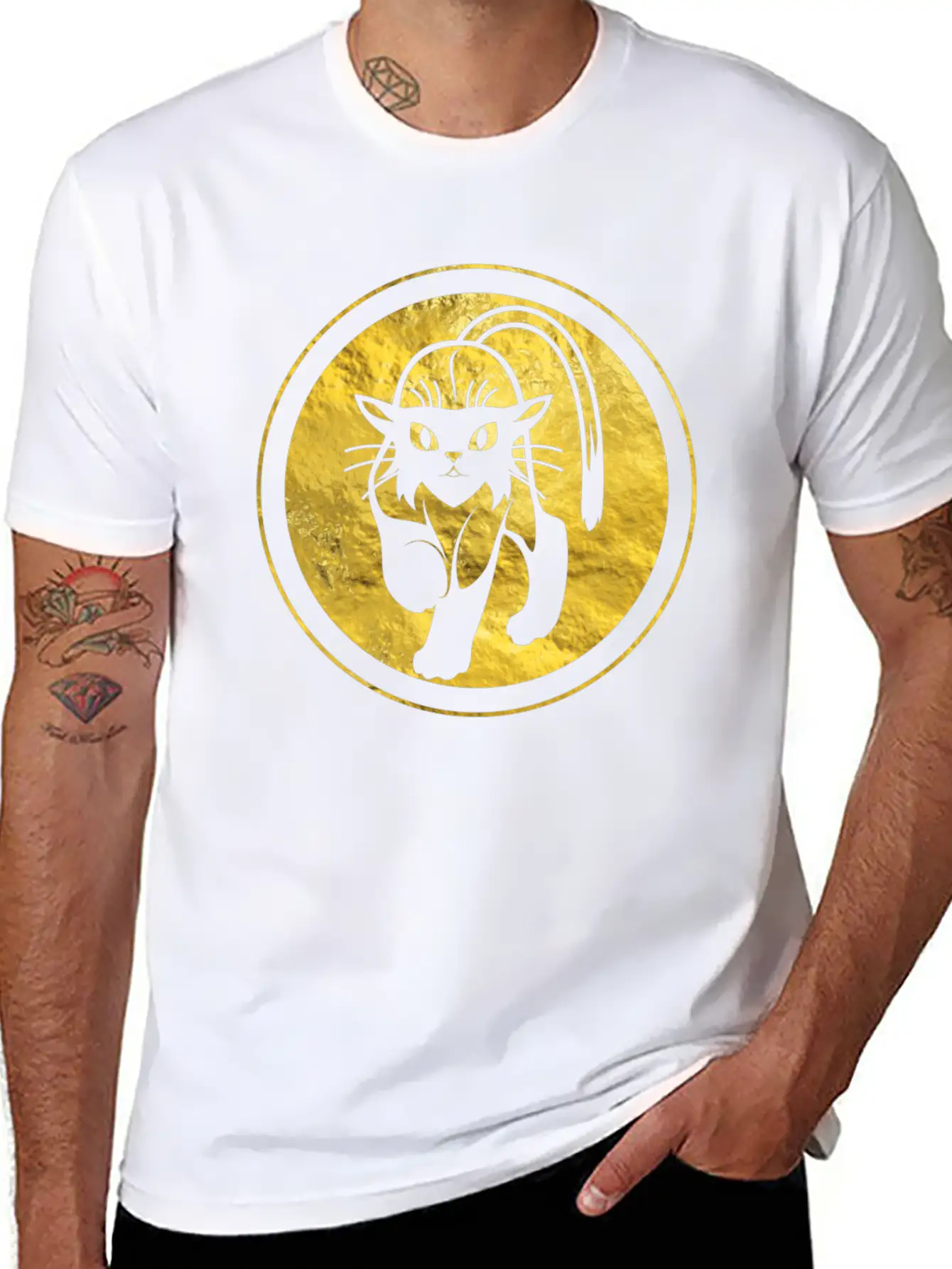 Tribal Gold Cat Unisex Short Sleeve Soft Cotton T-Shirt – Casual Everyday Wear