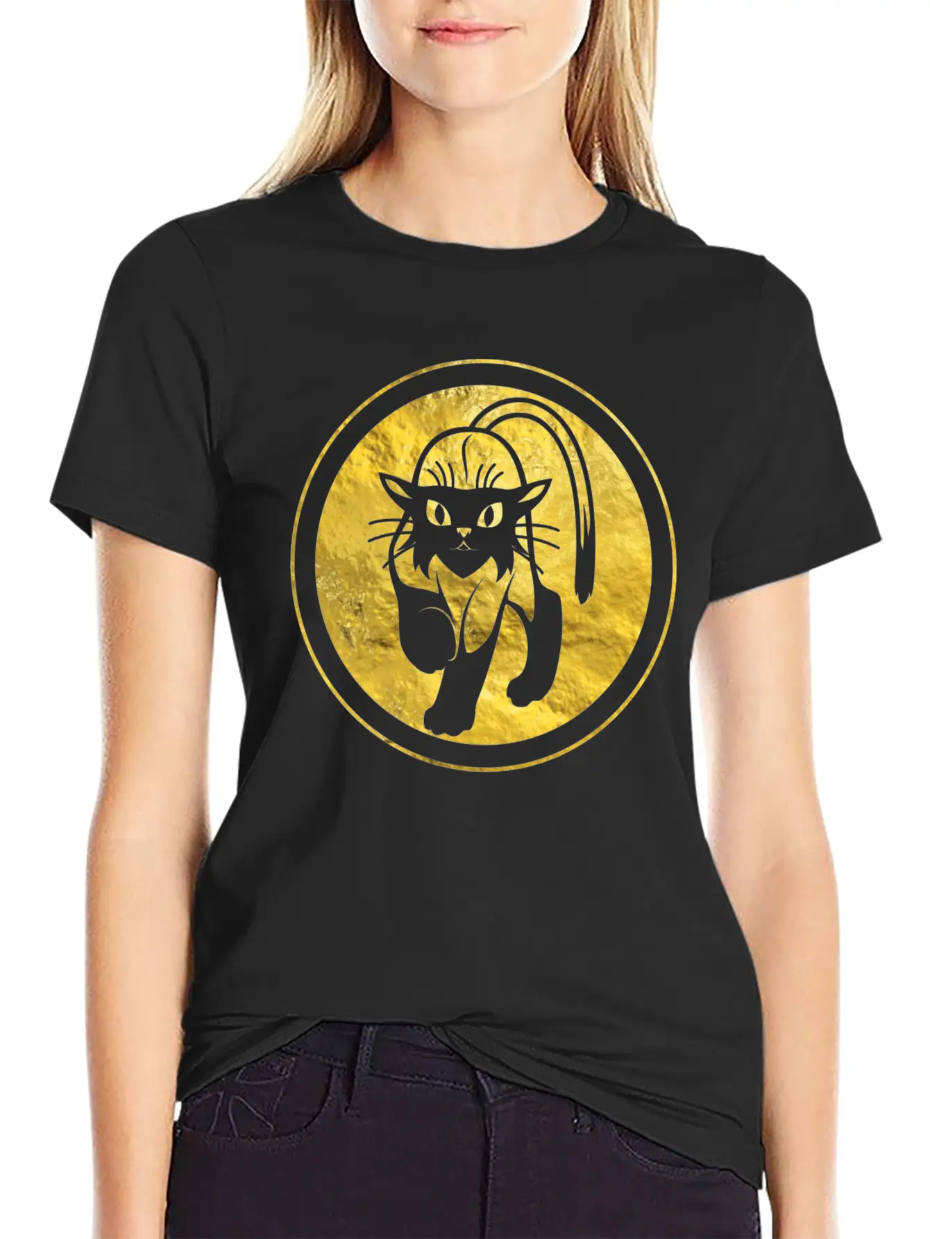 Tribal Gold Cat Unisex Short Sleeve Soft Cotton T-Shirt – Casual Everyday Wear