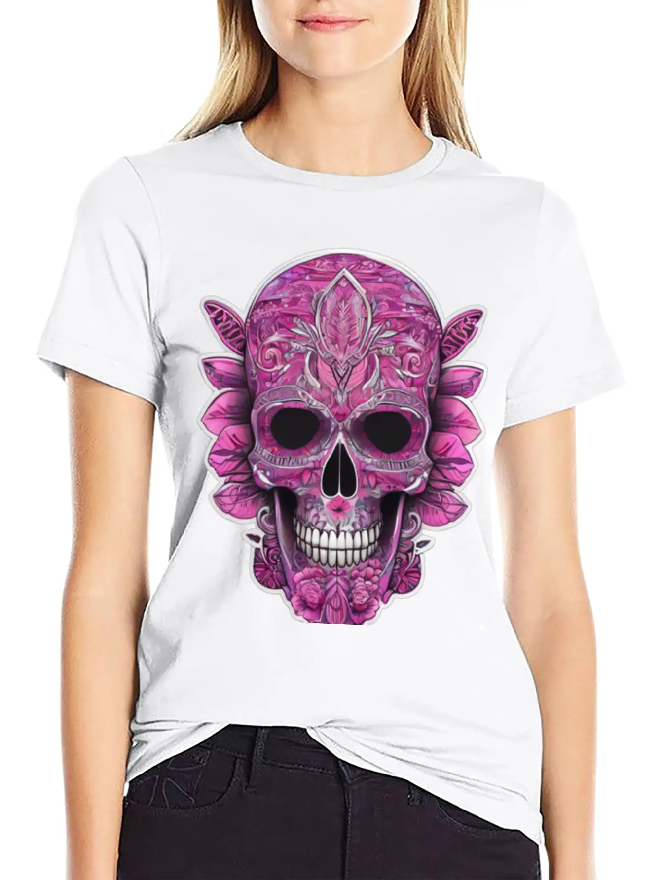 Tribal Pink Mexican Skull Relaxed Everyday Tee – Lightweight And Durable Cotton