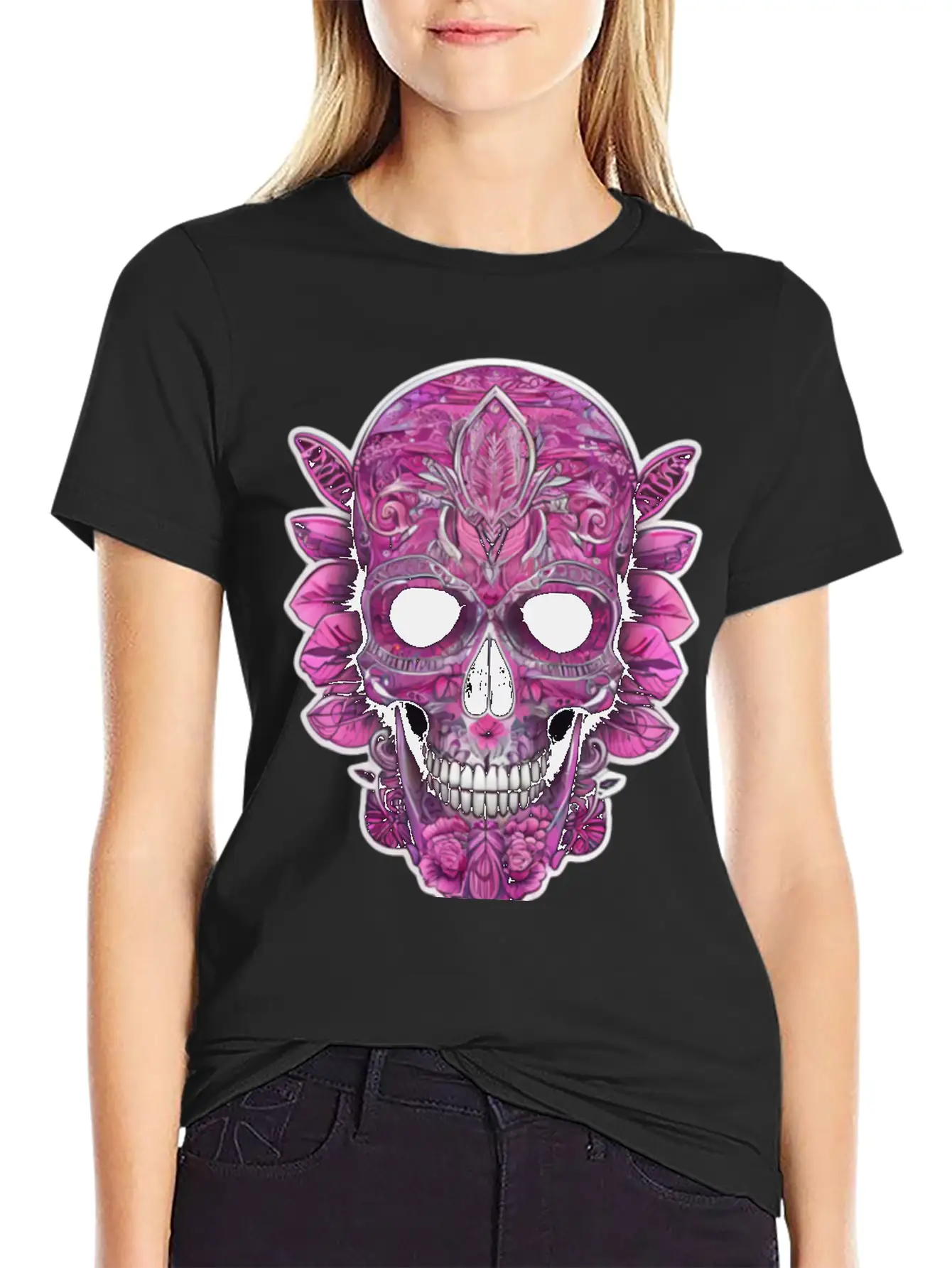 Tribal Pink Mexican Skull Relaxed Everyday Tee – Lightweight And Durable Cotton