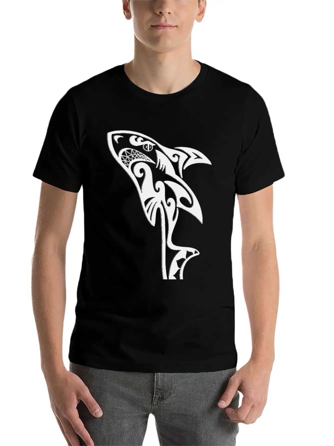 TRIBAL SHARK Unisex Short Sleeve Soft Cotton T-Shirt – Casual Everyday Wear
