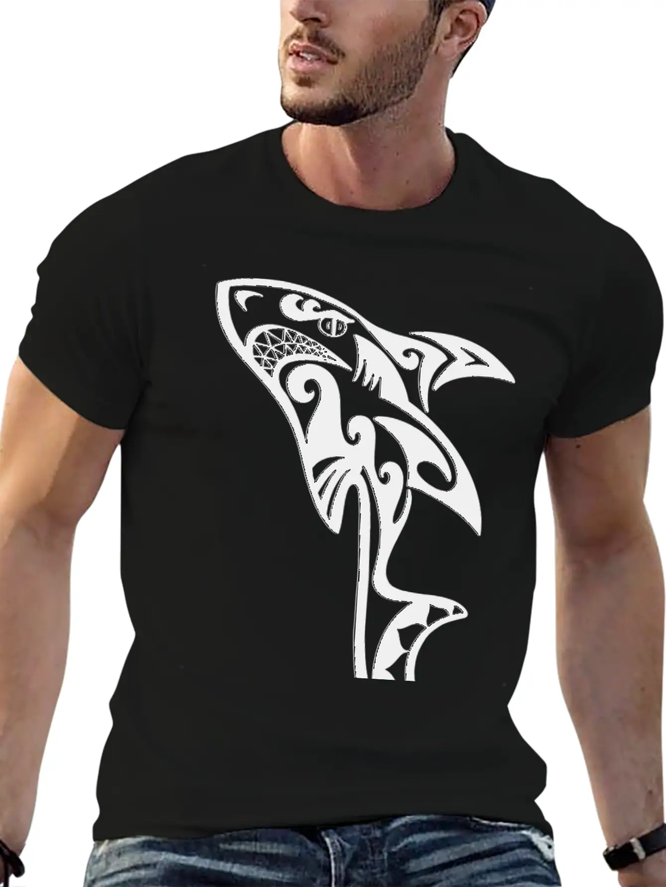 TRIBAL SHARK Unisex Short Sleeve Soft Cotton T-Shirt – Casual Everyday Wear