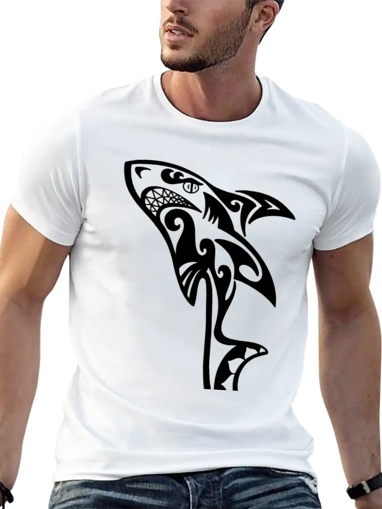 TRIBAL SHARK Unisex Short Sleeve Soft Cotton T-Shirt – Casual Everyday Wear