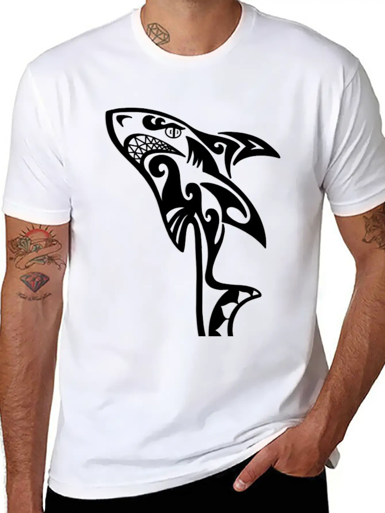 TRIBAL SHARK Unisex Short Sleeve Soft Cotton T-Shirt – Casual Everyday Wear