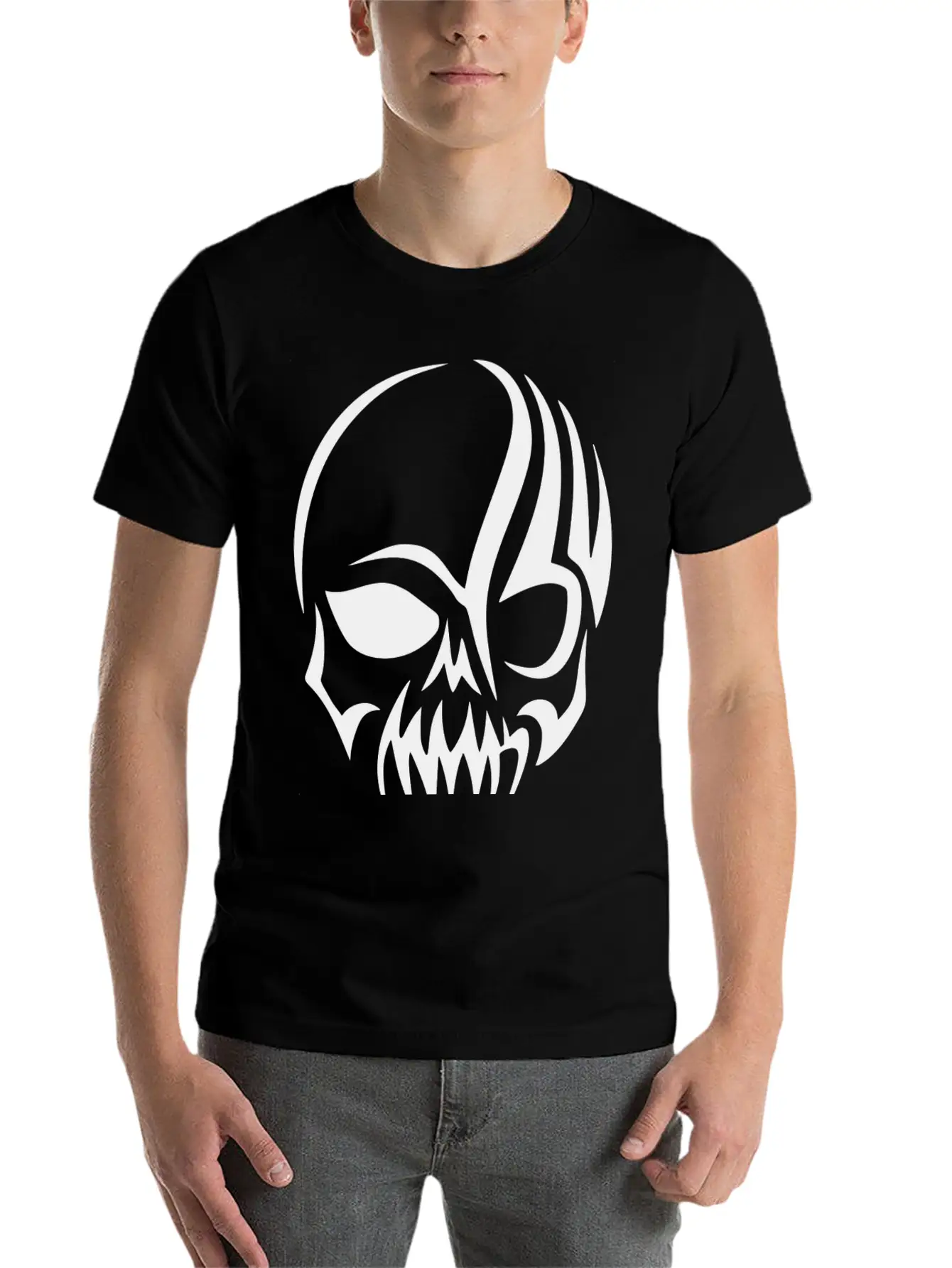 Tribal Skull Halloween Unisex Short Sleeve Soft Cotton T-Shirt – Casual Everyday Wear