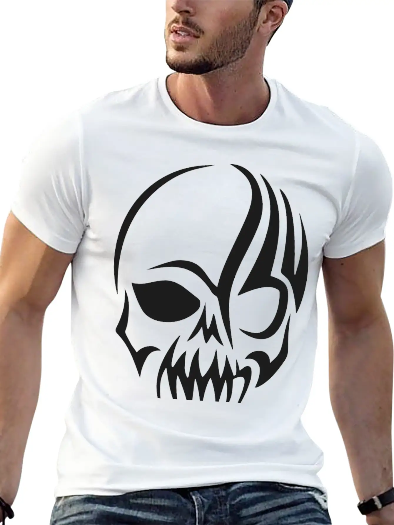 Tribal Skull Halloween Unisex Short Sleeve Soft Cotton T-Shirt – Casual Everyday Wear