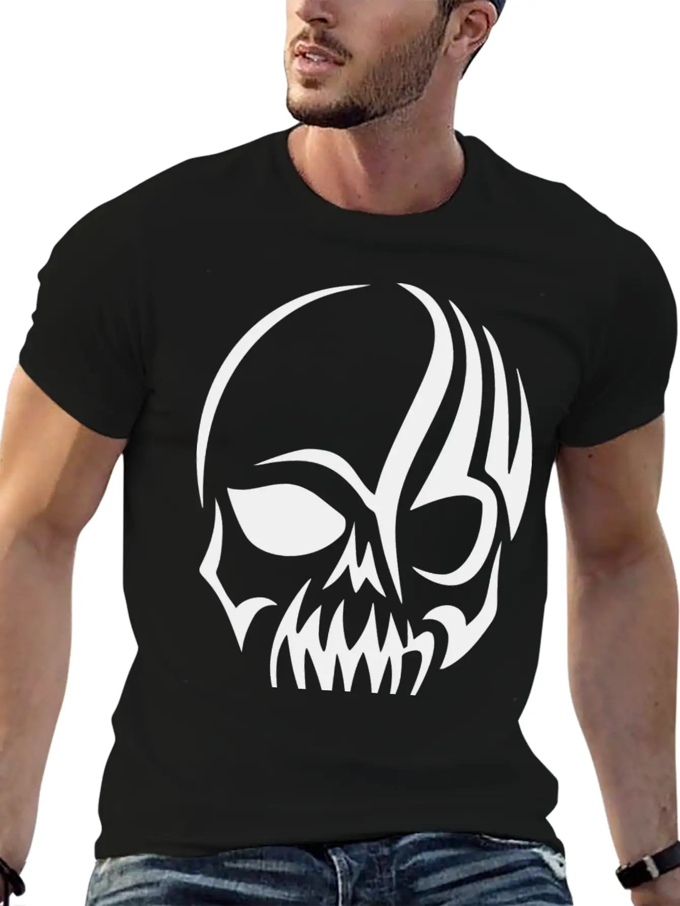 Tribal Skull Halloween Unisex Short Sleeve Soft Cotton T-Shirt – Casual Everyday Wear