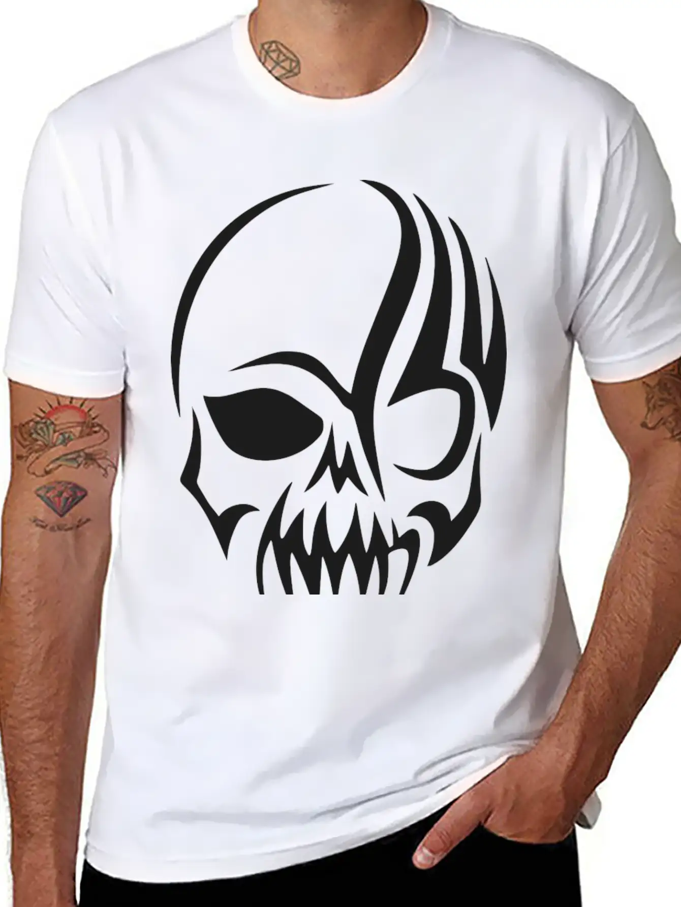Tribal Skull Halloween Unisex Short Sleeve Soft Cotton T-Shirt – Casual Everyday Wear
