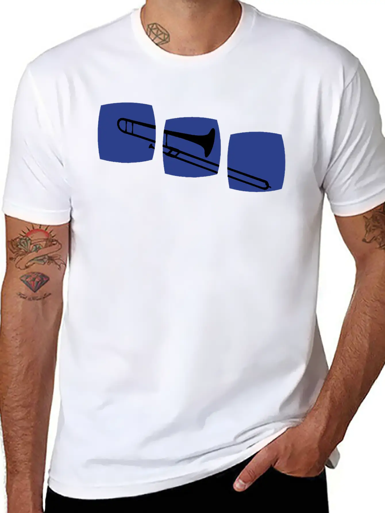 Trombone Trombone Motif Band Musicians, Jazz / Ska Essential Unisex Summer Tee – Soft Cotton Casual Fit