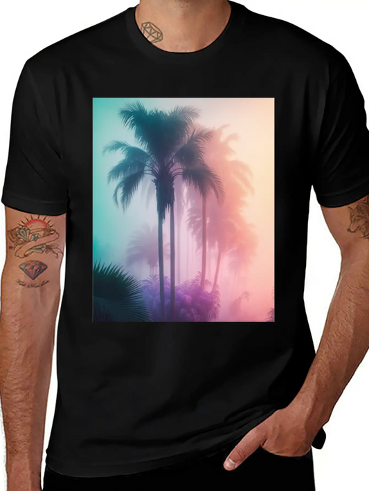 Tropical Beach Palm Trees 80s Sunrise Comfortable Minimalist Graphic Tee – Summer Style Essential