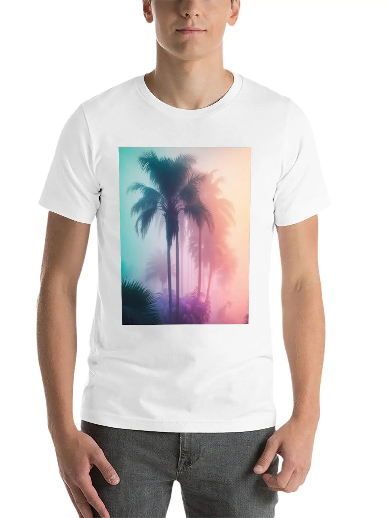 Tropical Beach Palm Trees 80s Sunrise Comfortable Minimalist Graphic Tee – Summer Style Essential