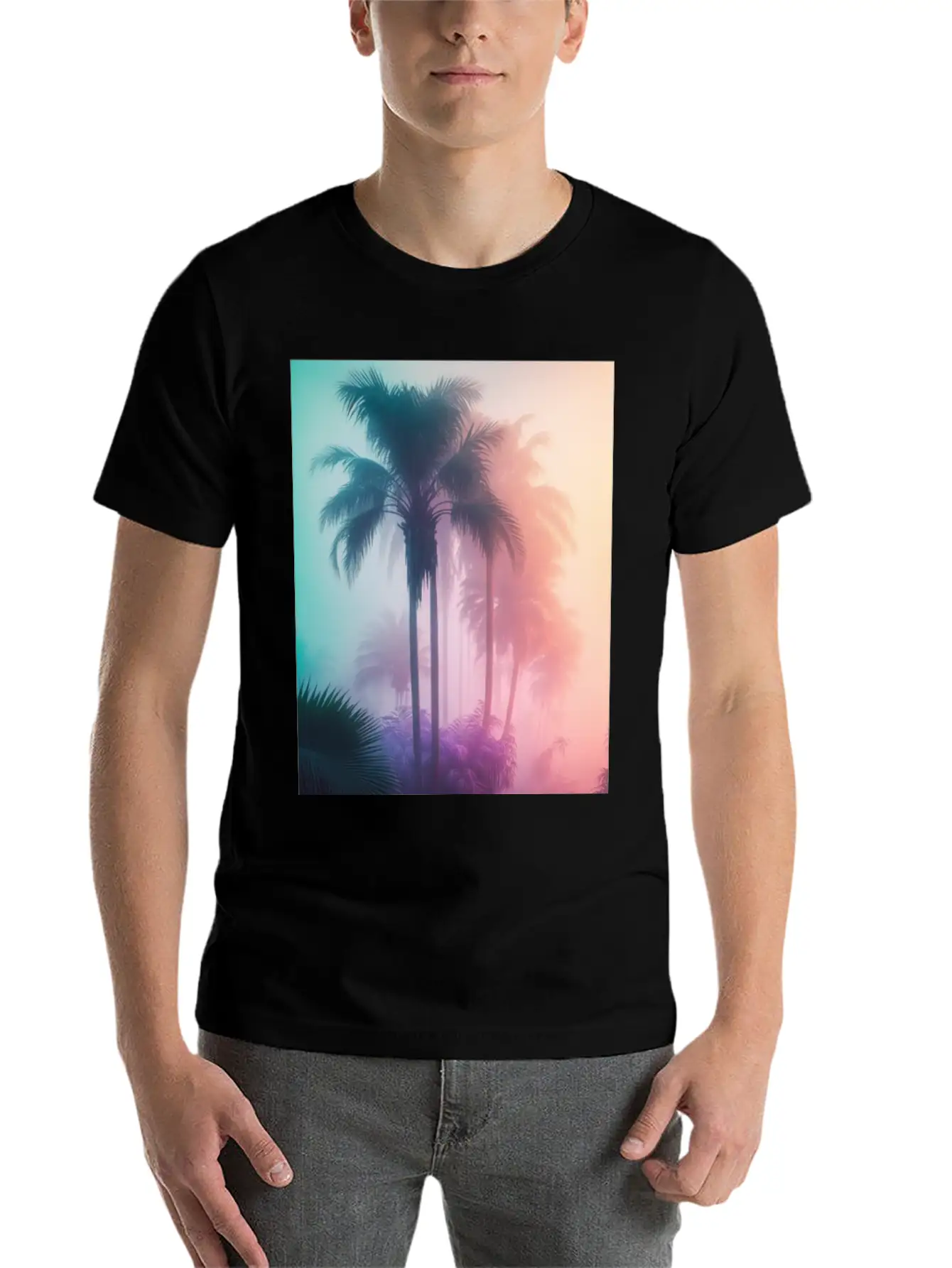 Tropical Beach Palm Trees 80s Sunrise Comfortable Minimalist Graphic Tee – Summer Style Essential